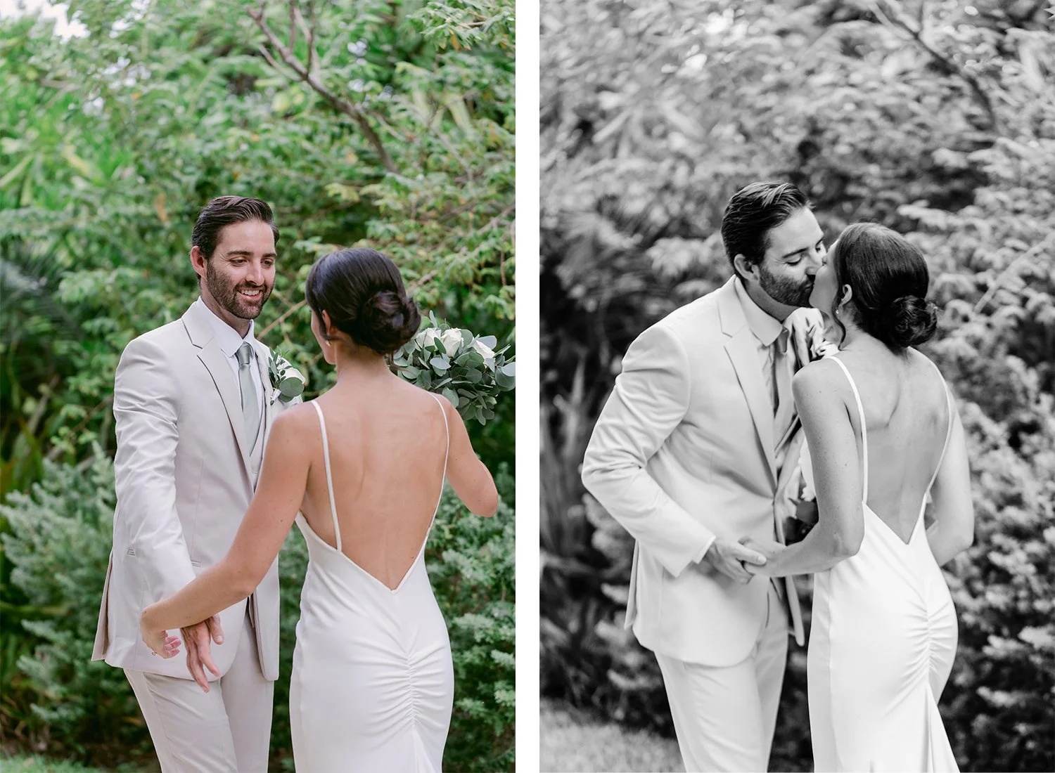 14 groom surprised reaction looking at the bride first look and kissing.JPG