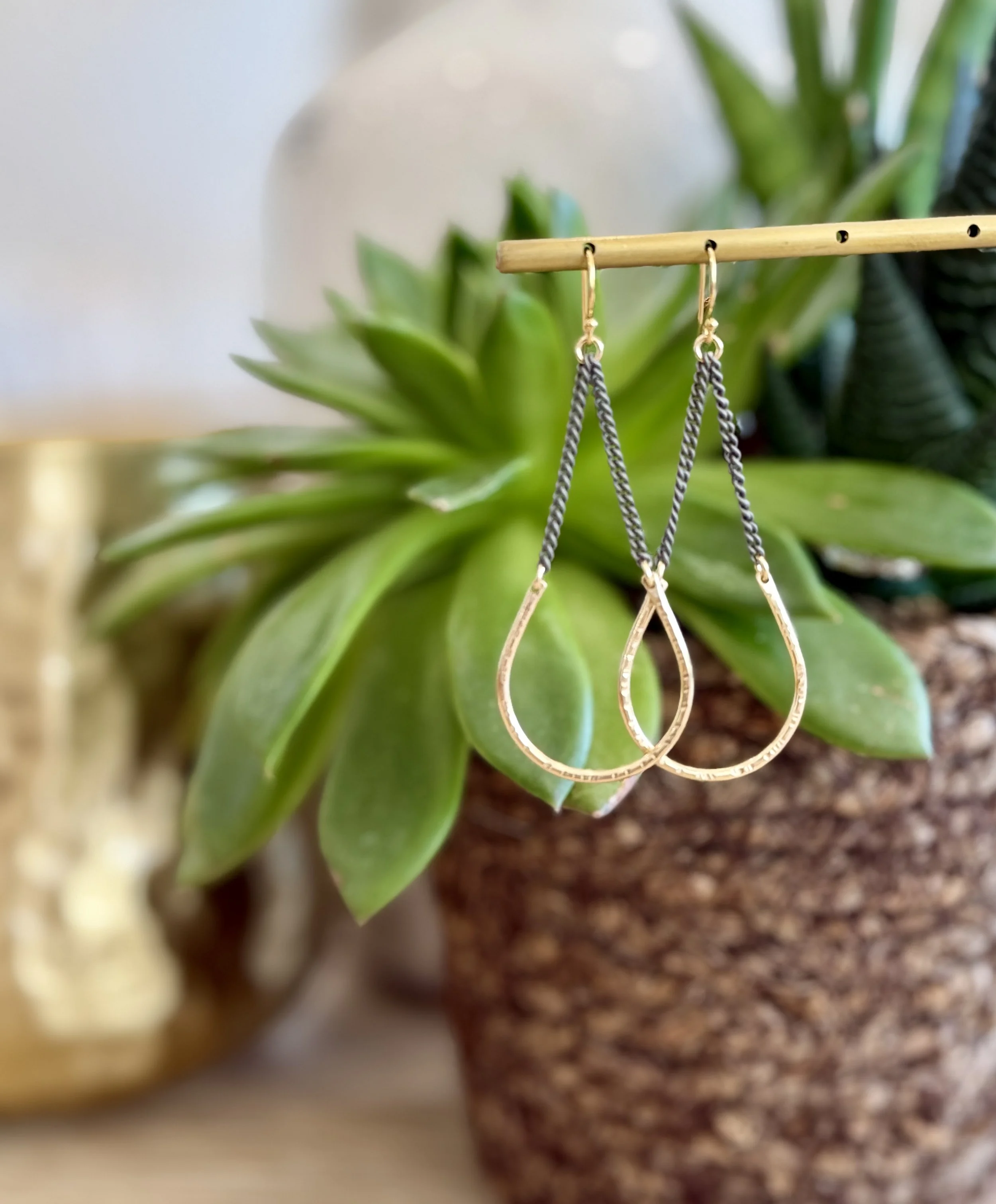 Mixed metal textured stirrup earrings