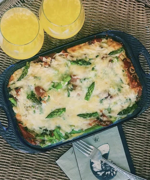 Savory Asparagus &amp; Prosciutto Bread Pudding