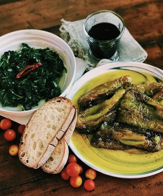 Italian Fried Peppers & Sautéed Spinach