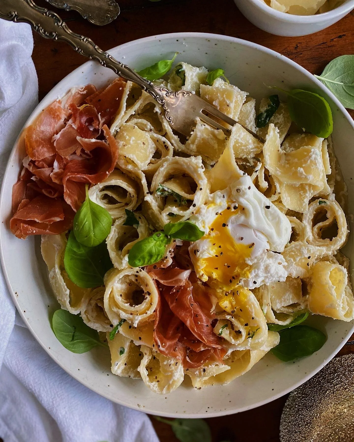 Ricotta Basil Pappardelle with Prosciutto