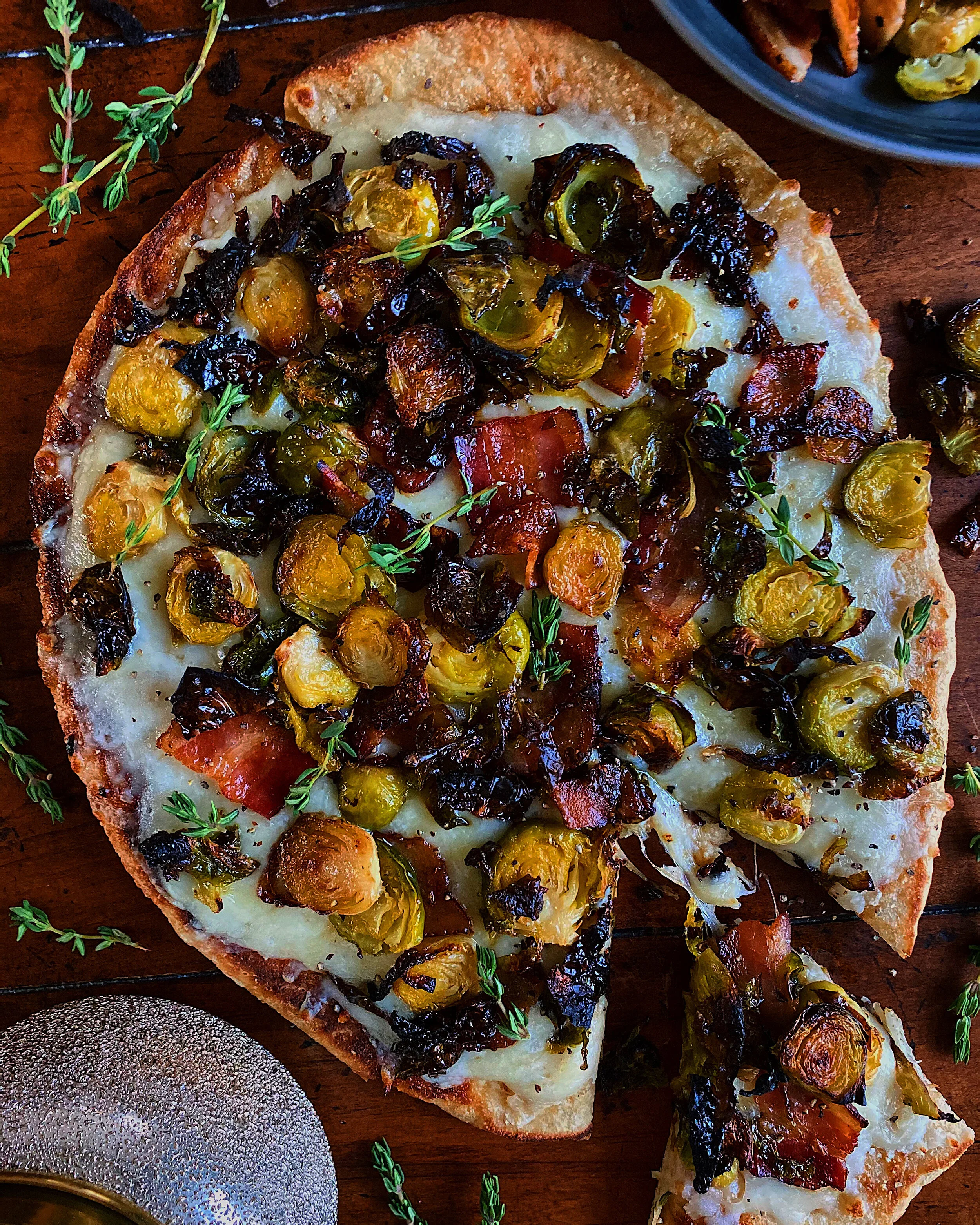 Bacon Brussels Sprout Grilled Pizza
