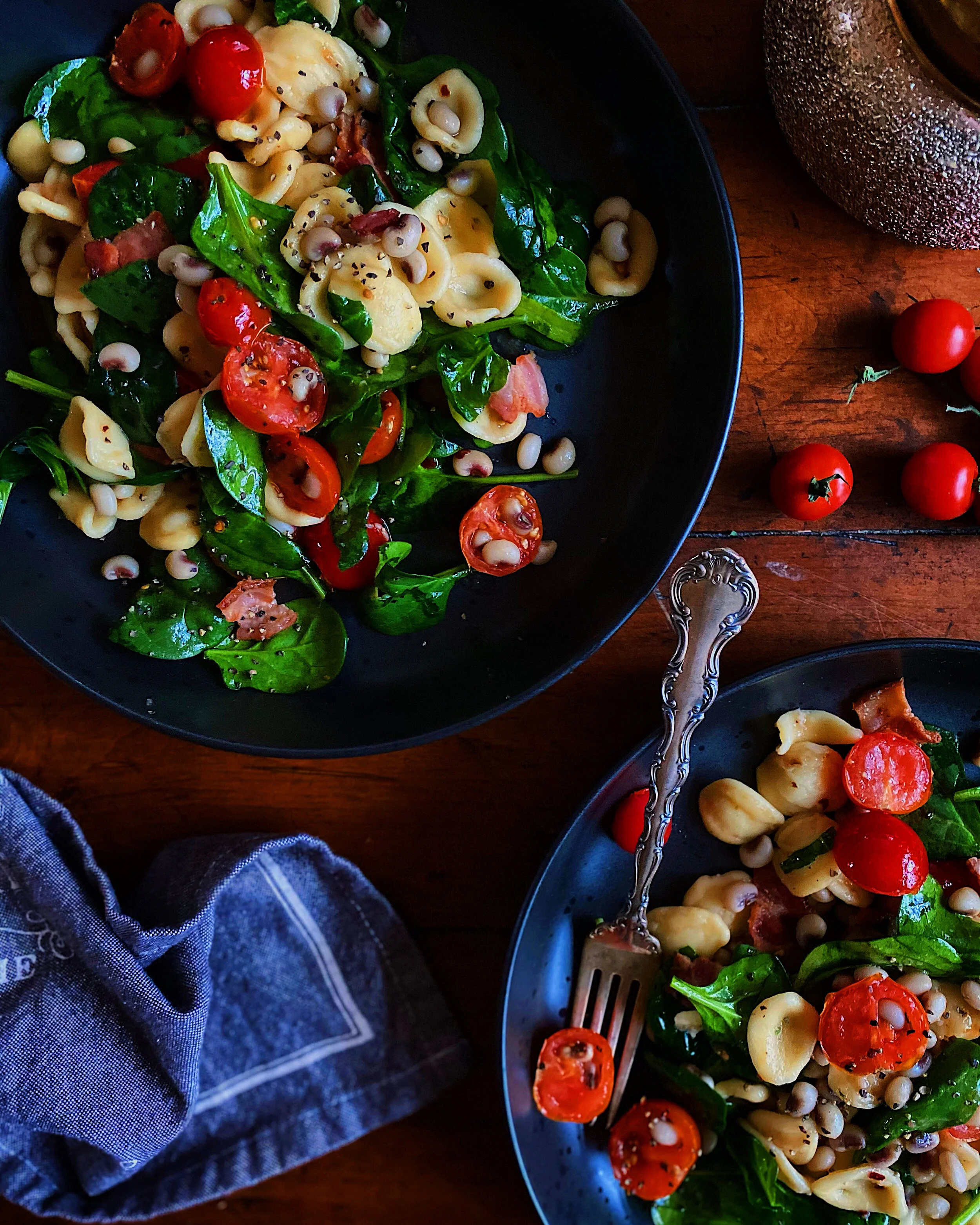 Orecchiette with Bacon, Black Eyed Peas, &amp; Spinach