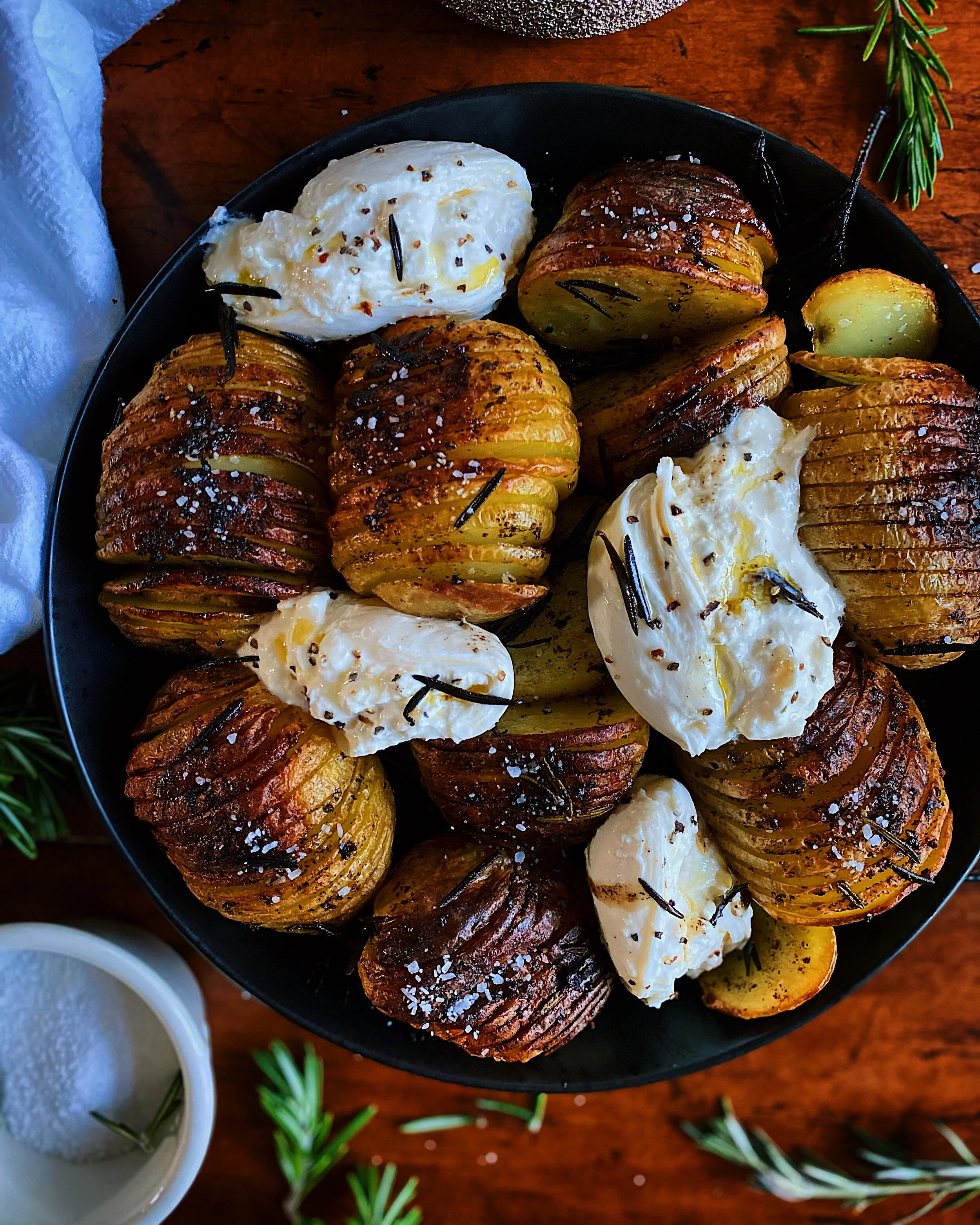 Rosemary Brown Butter Hasselback Potatoes with Burrata
