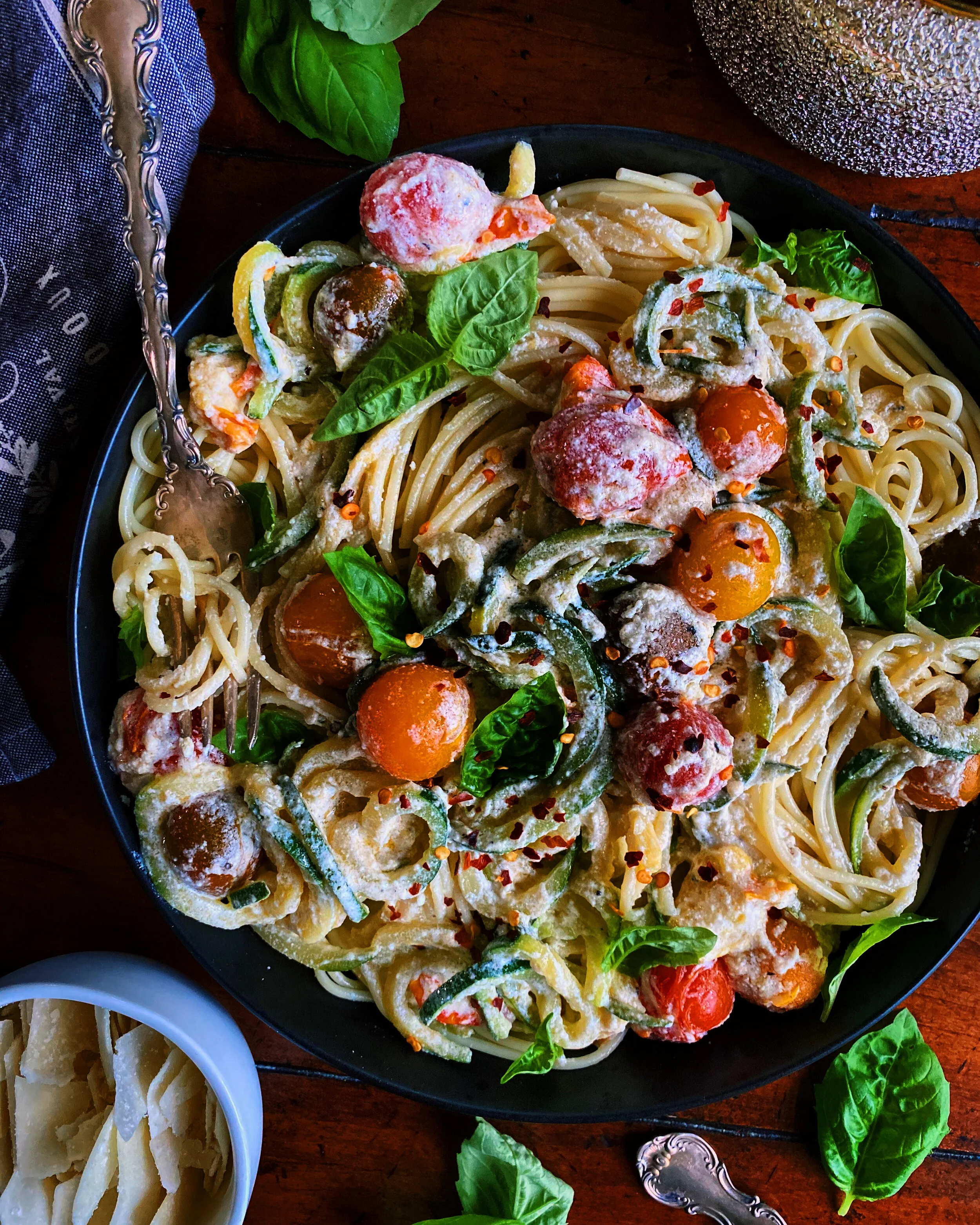 Creamy Ricotta Pasta with Burst Tomatoes &amp; Zucchini