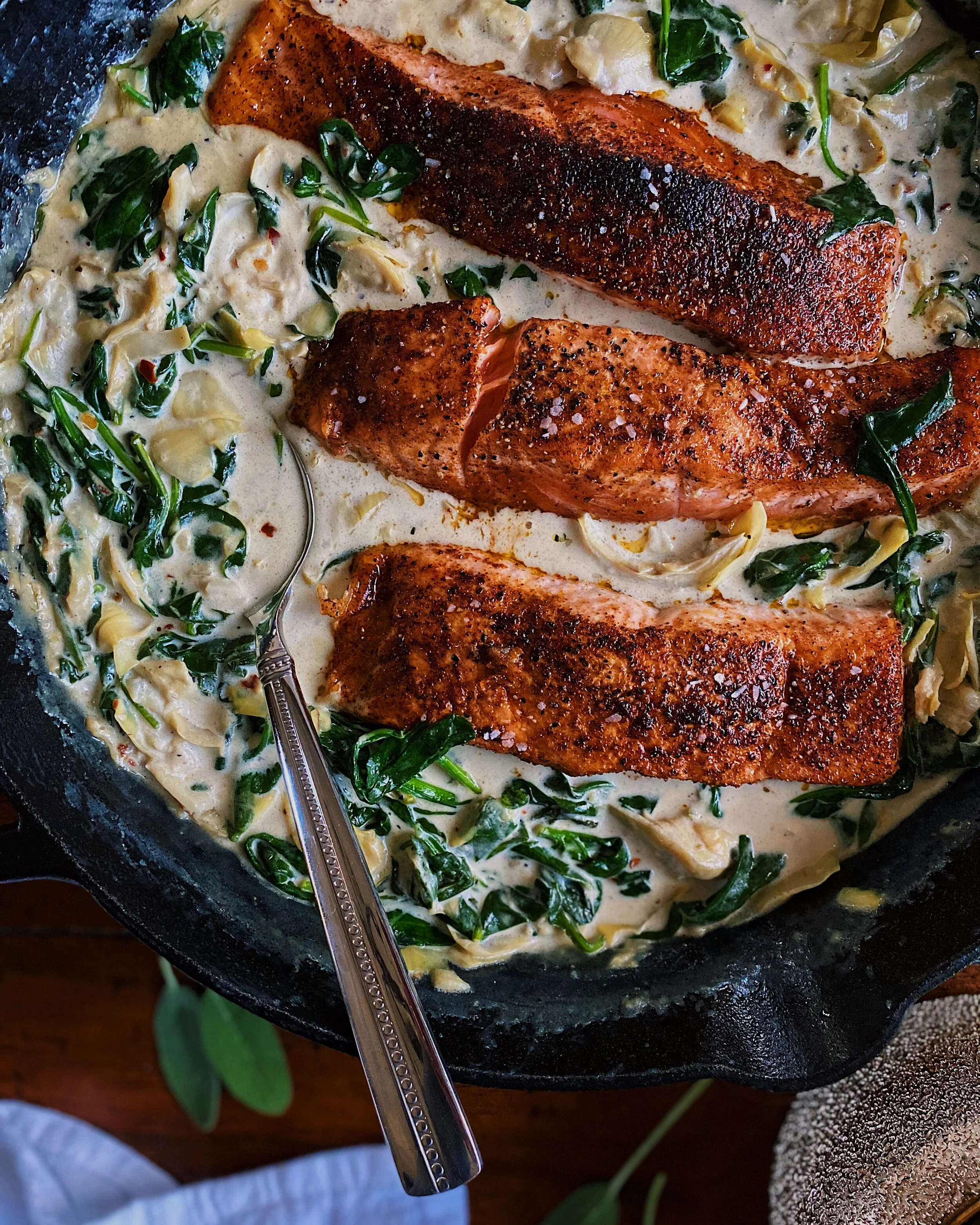 Spinach Artichoke Skillet Salmon