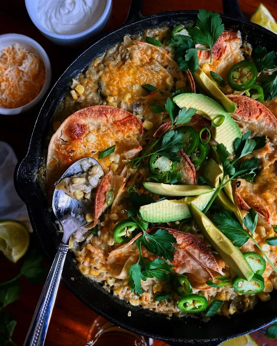 Cheesy Salsa Verde & Tortilla Chicken Skillet