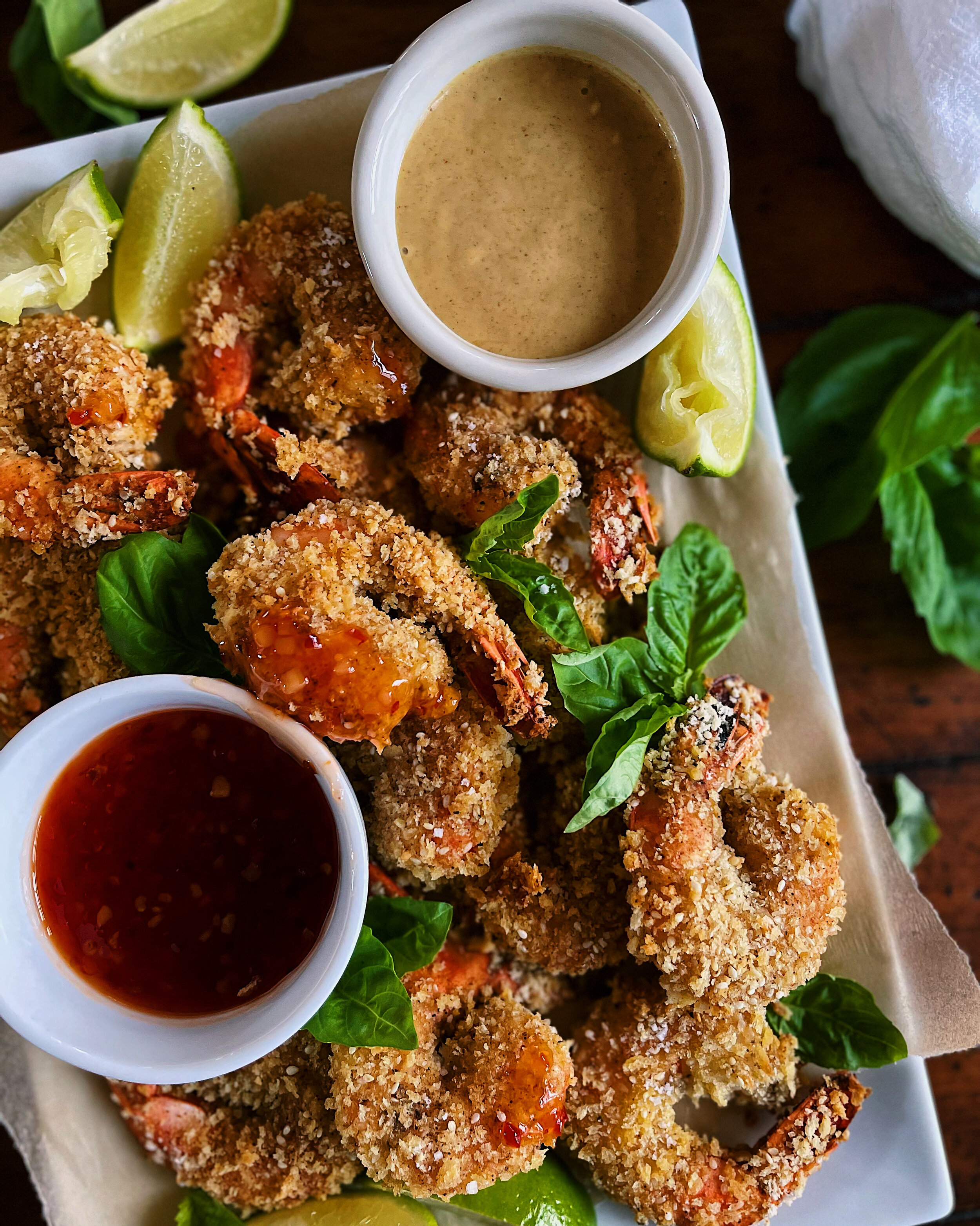 Sesame Panko Oven Fried Shrimp with Zesty Sweet Chili Sauce