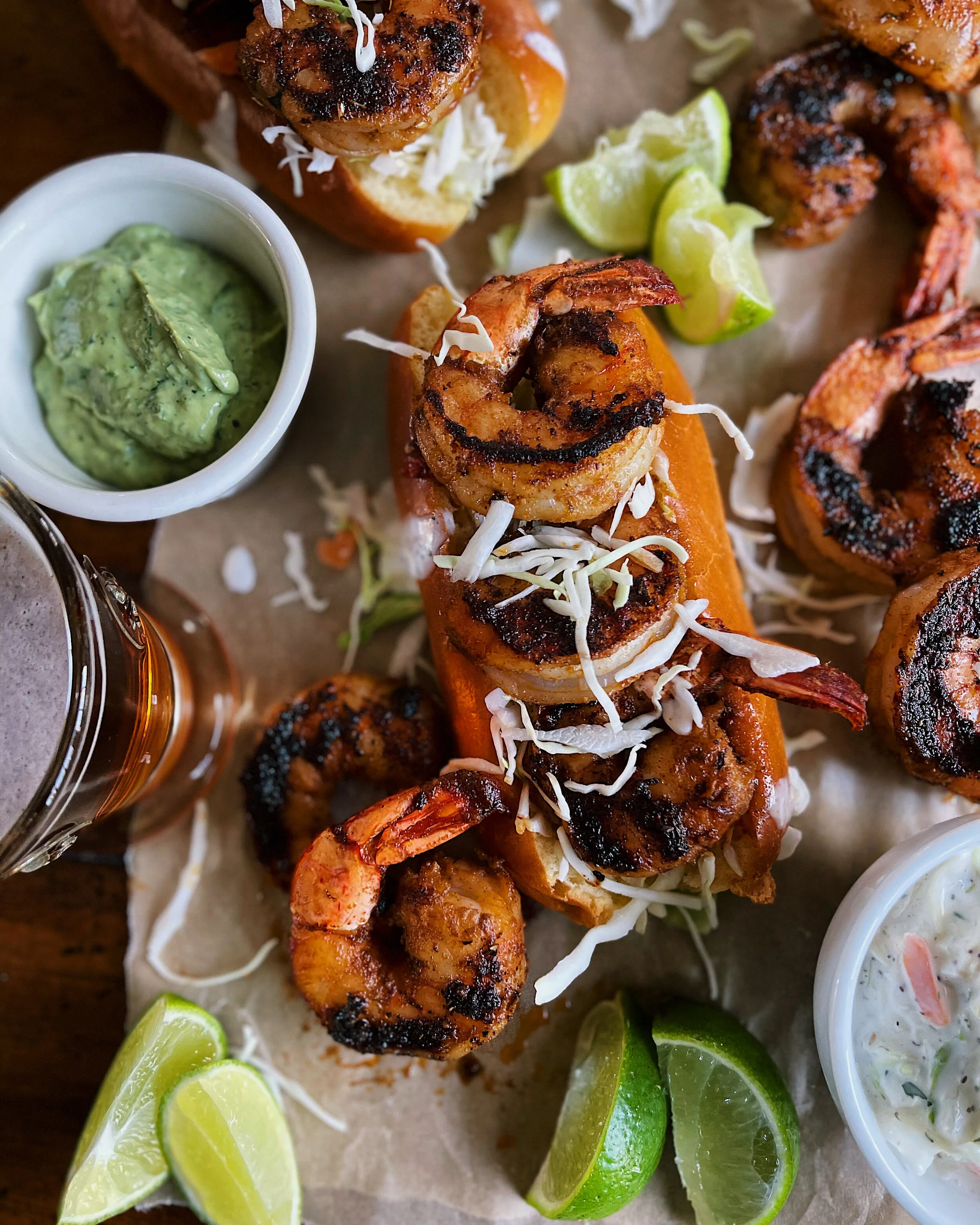 Blackened Shrimp Po Boys with Avocado Ranch