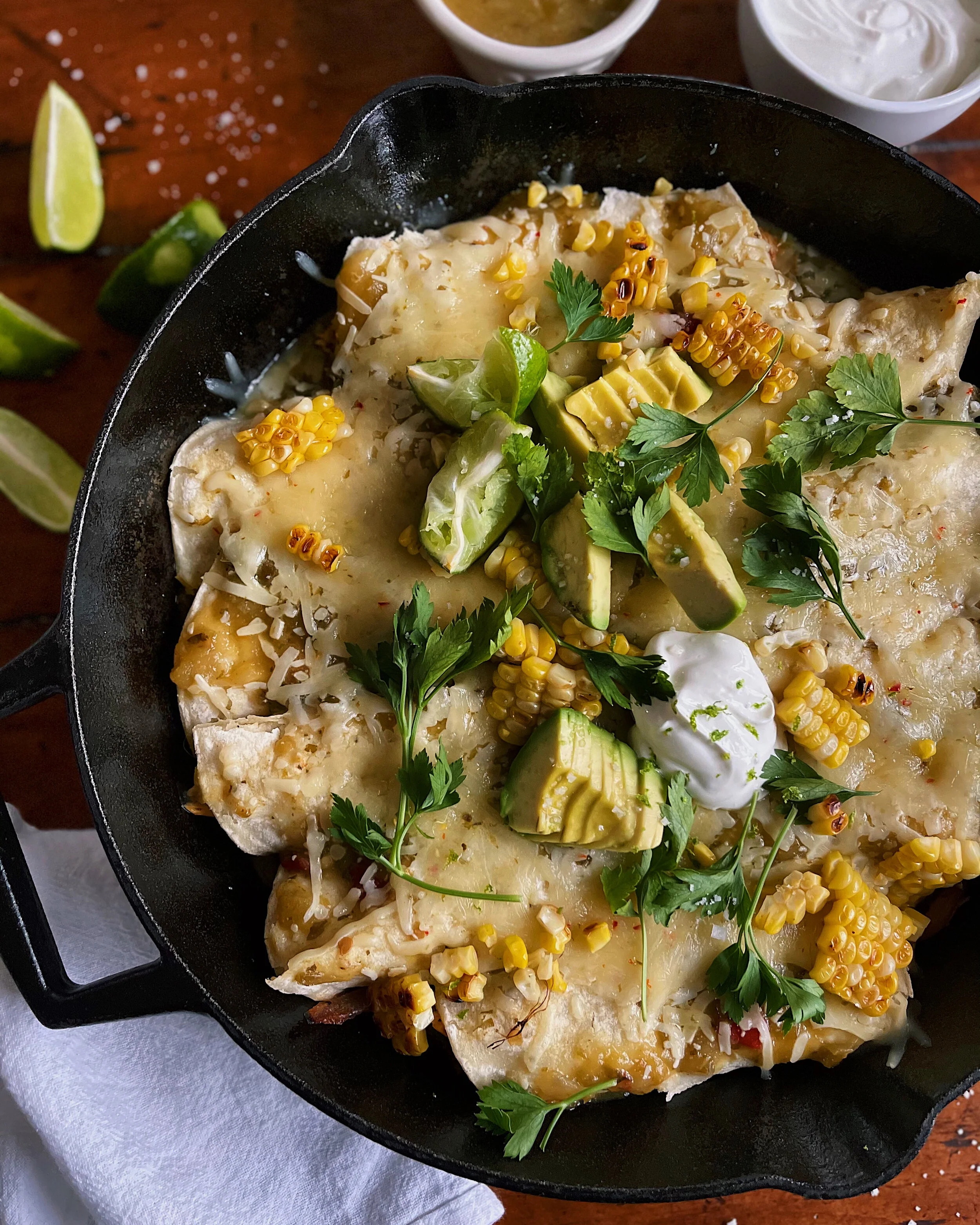 Cheesy Chipotle Chicken Enchiladas with Salsa Verde