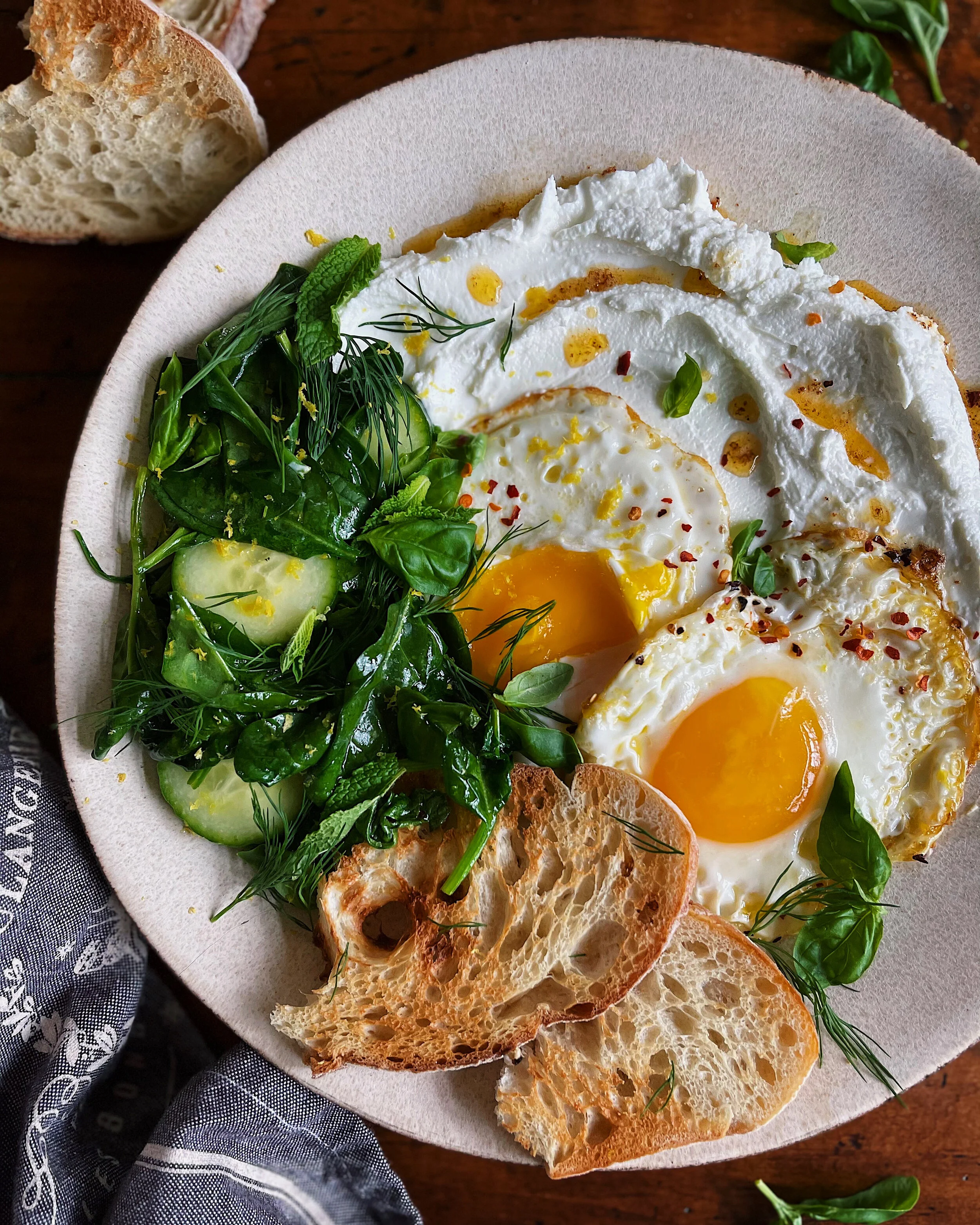 Chile Butter Fried Eggs with Whipped Goat Cheese