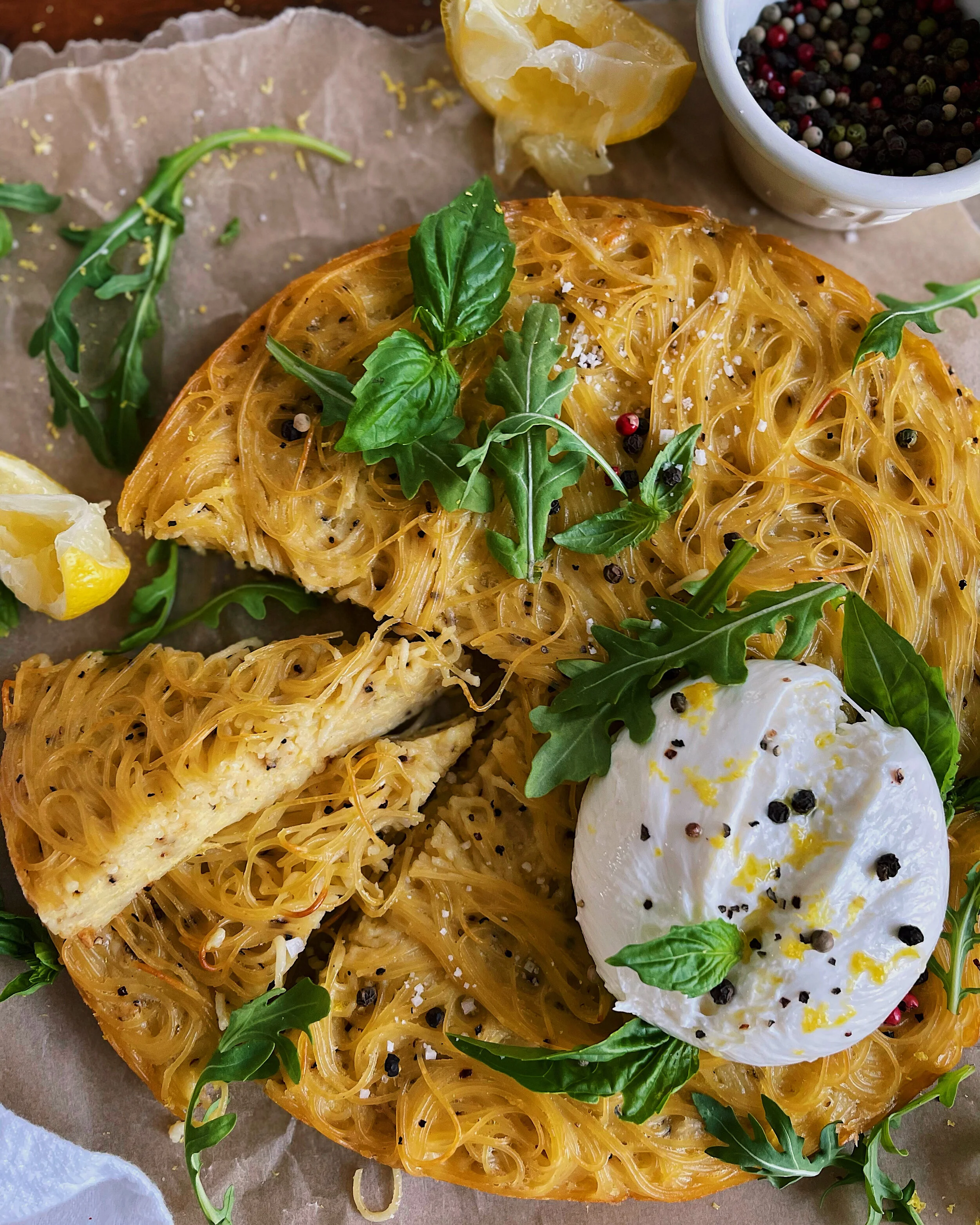 Lemony Cacio e Pepe Pasta Frittata