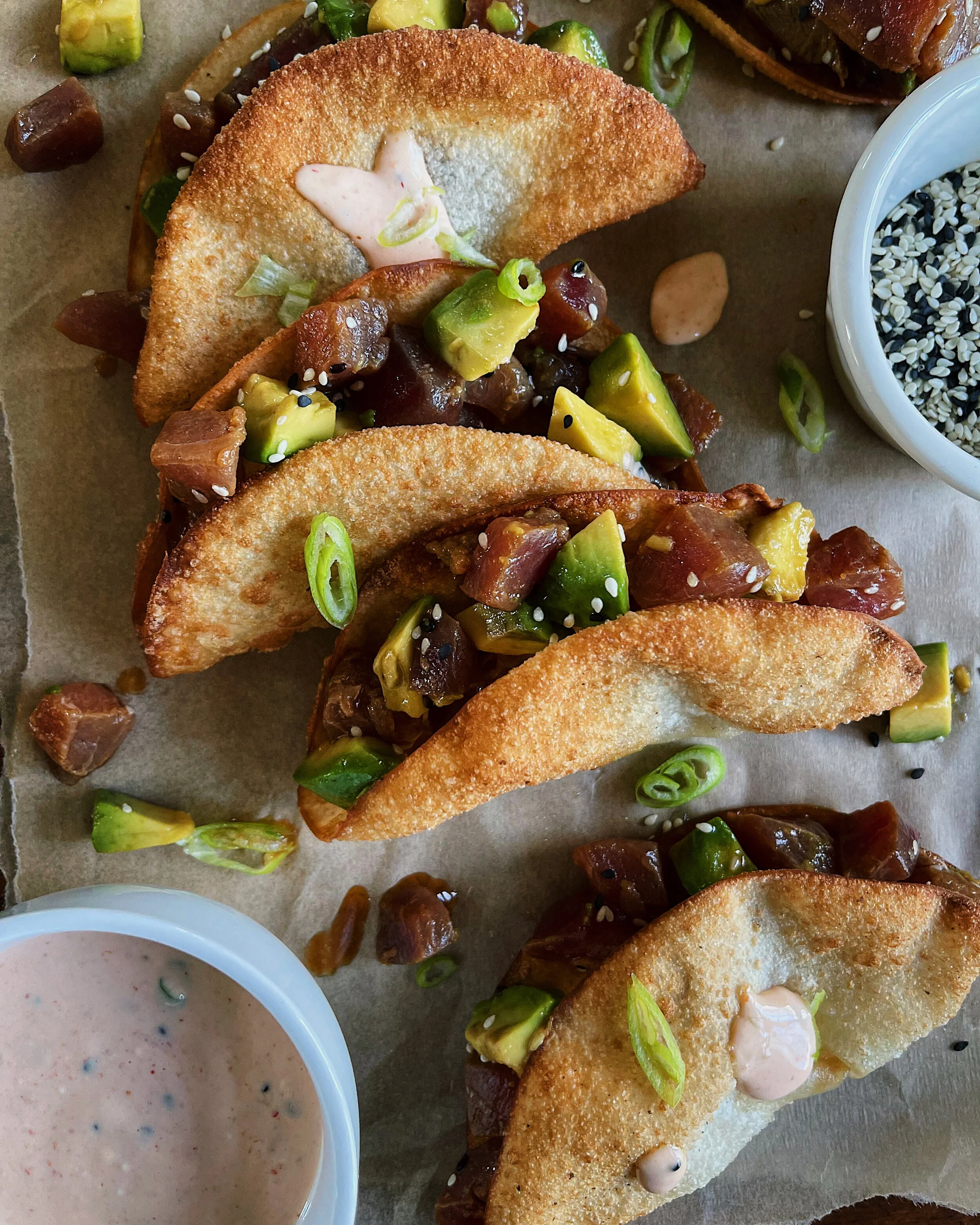 Spicy Ahi Tuna Wonton Tacos