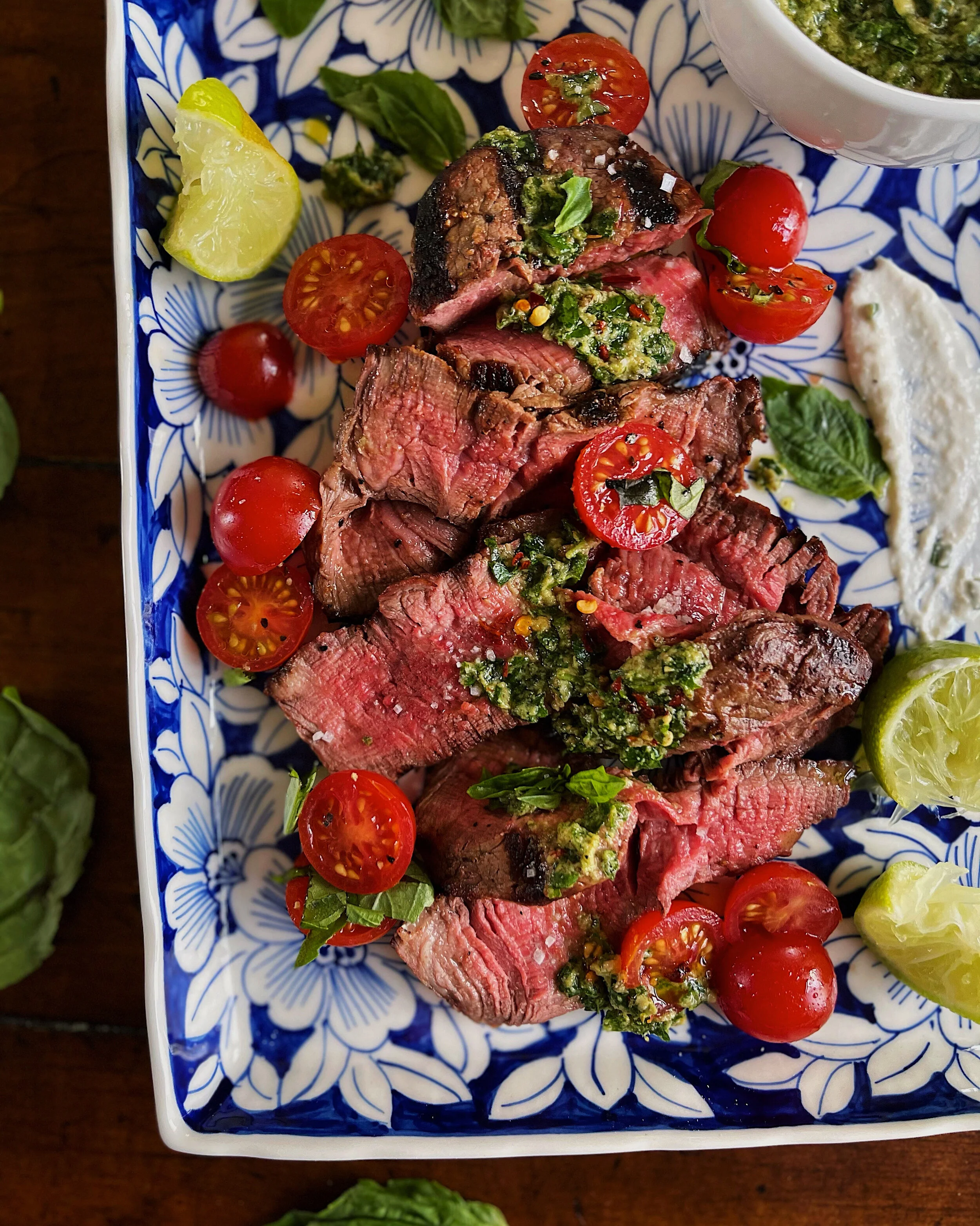 Grilled Filet with Avocado Chimichurri &amp; Tomato Salad