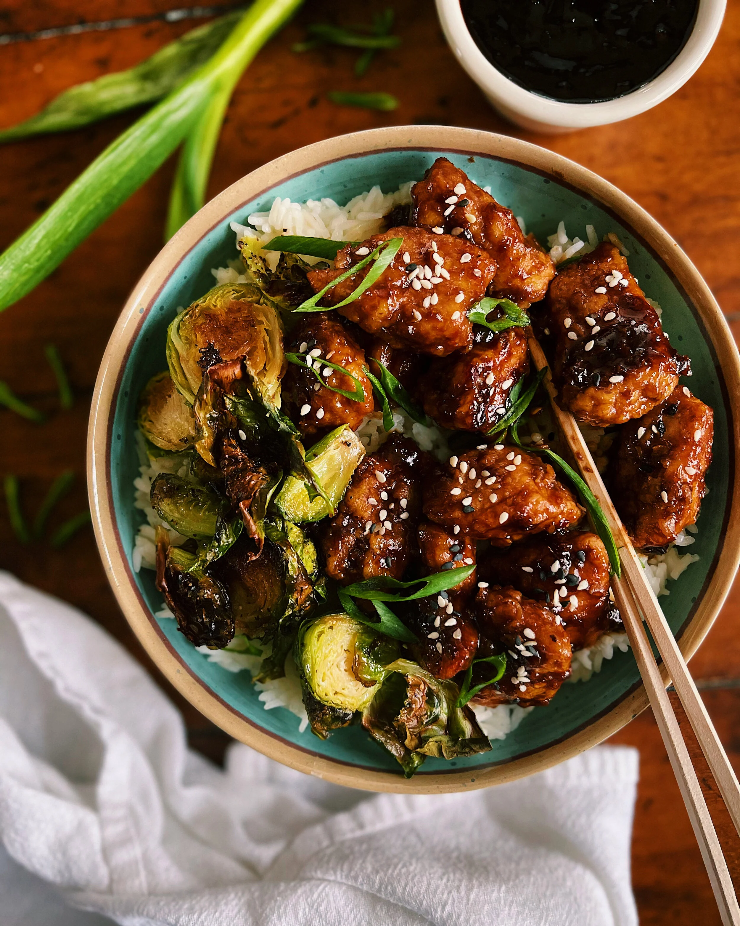 Soy Glazed Ginger Chicken &amp; Brussels Sprouts with Jasmine Rice