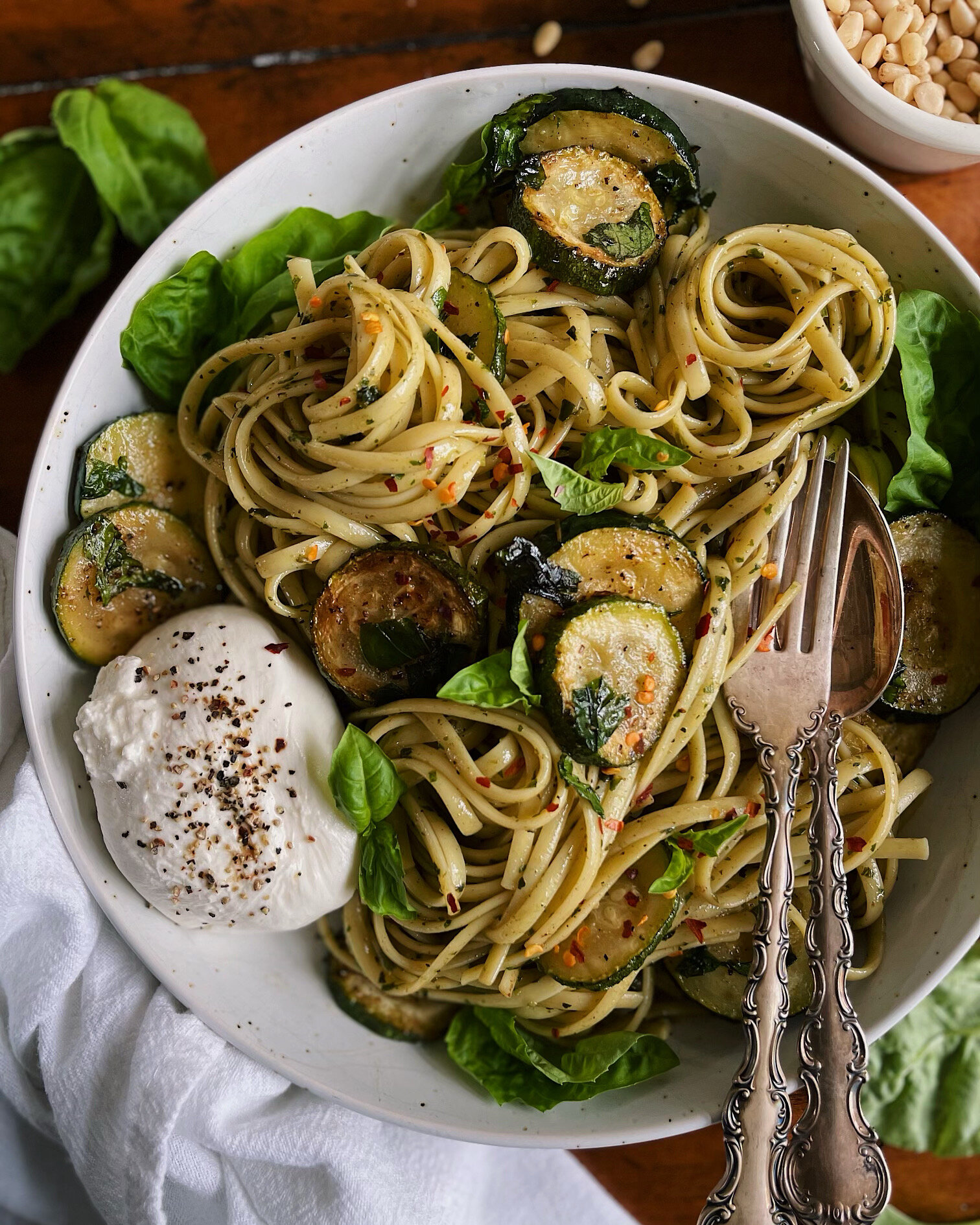Zucchini Noodles with basil and pine nuts