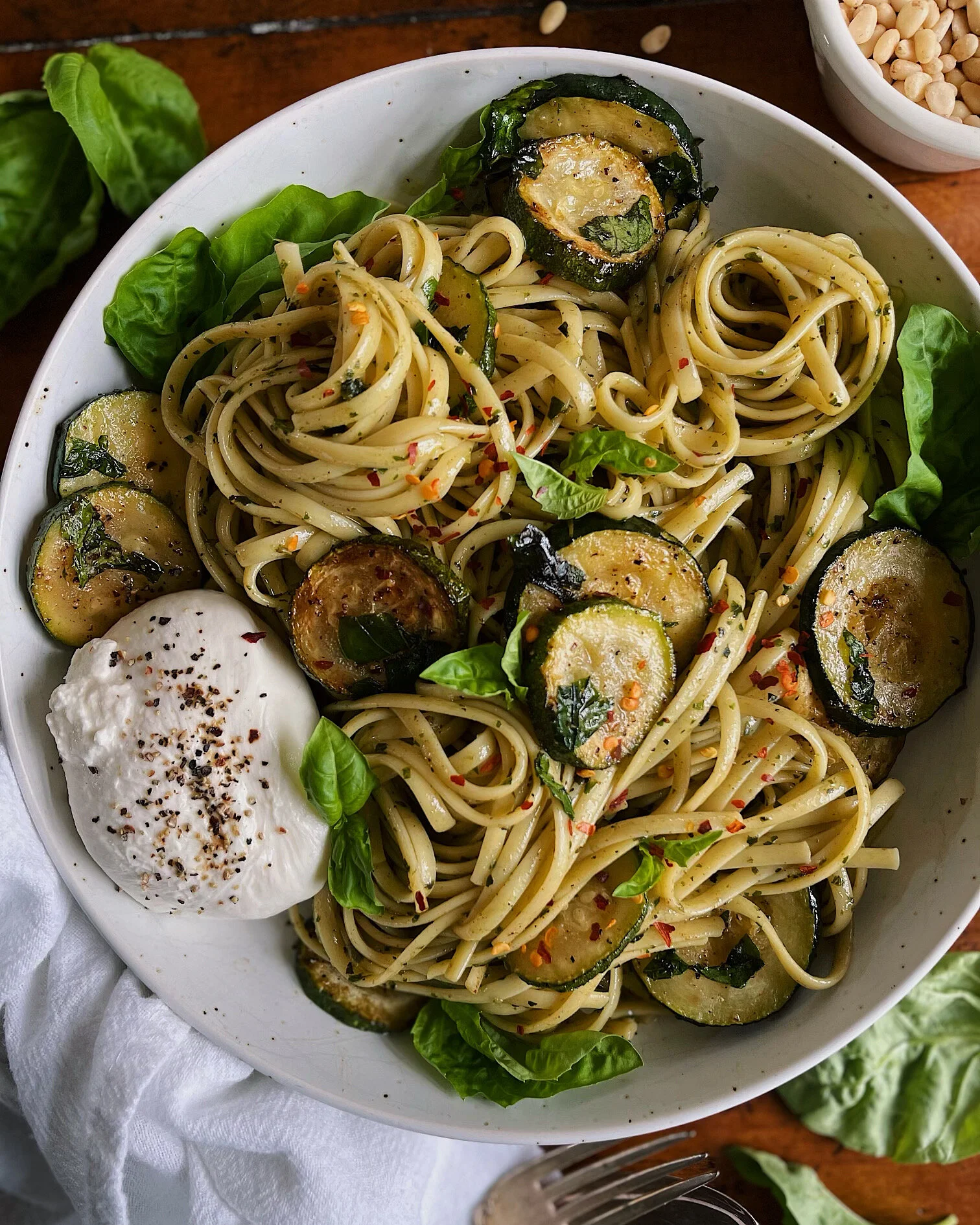 Basil Brown Butter Zucchini Pasta with Sage Pesto