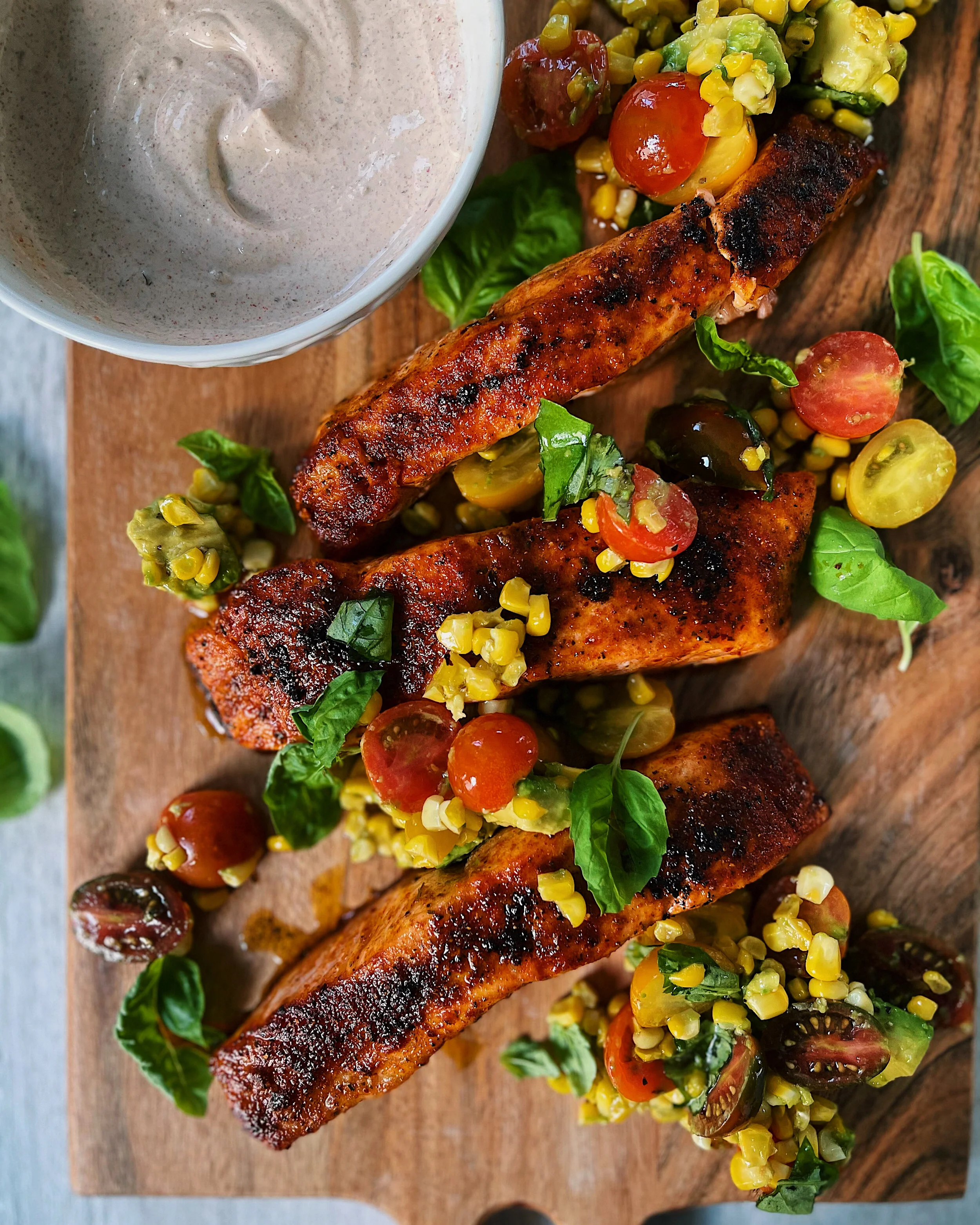 Potlatch Salmon with Corn Avocado Salad