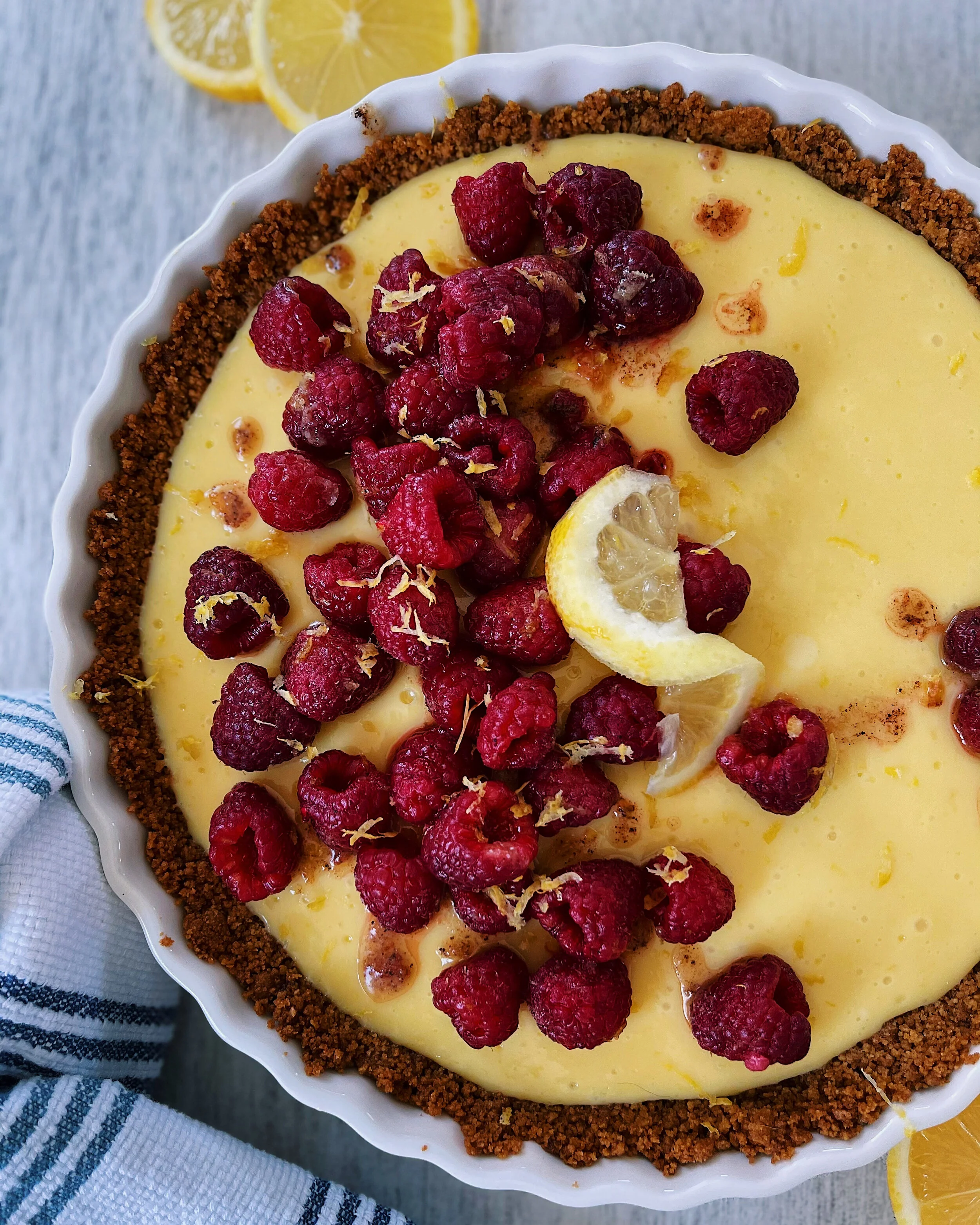 Lemon Tart with Brown Butter Raspberries