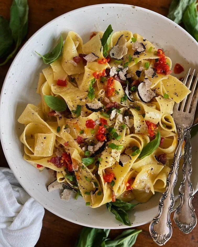 Bacon, Calabrian Chili, &amp; Chive Pasta with Creamy Truffle Sauce