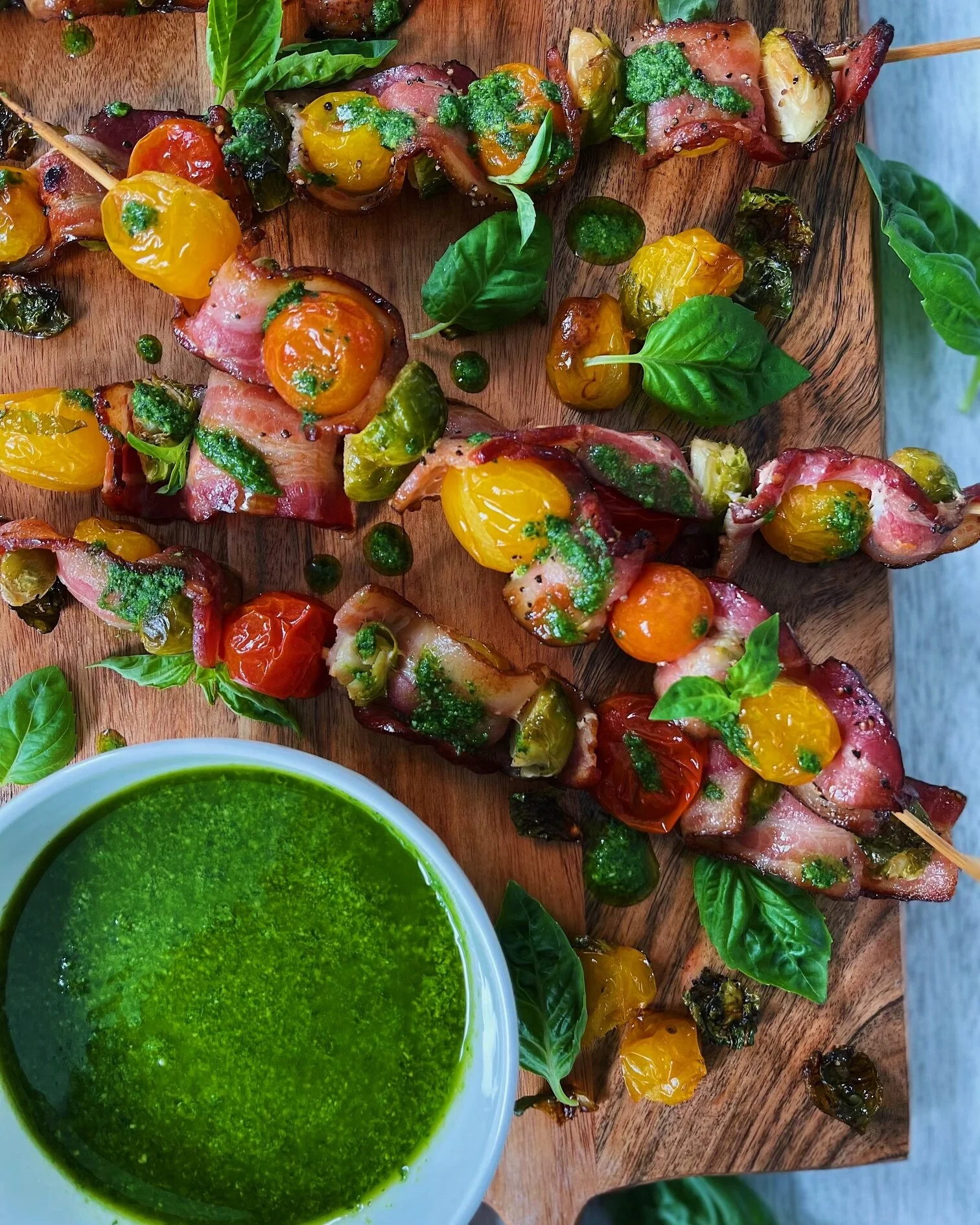 Brussels Sprout Skewers with Tomato & Bacon