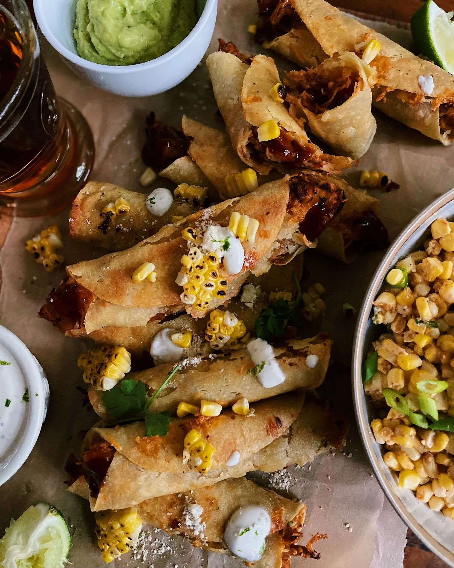 BBQ Chicken Taquitos with Street Corn