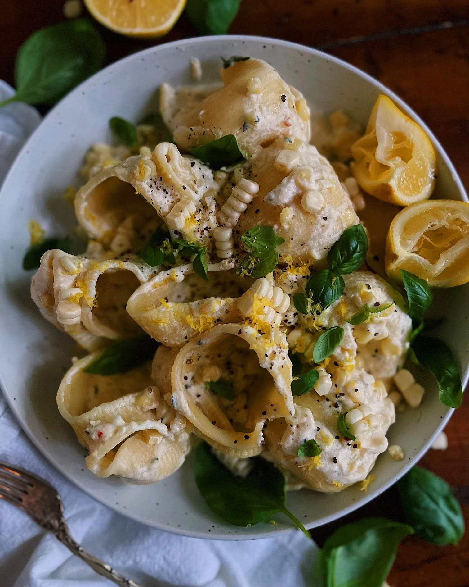 Creamy Corn Basil &amp; Brie Pasta