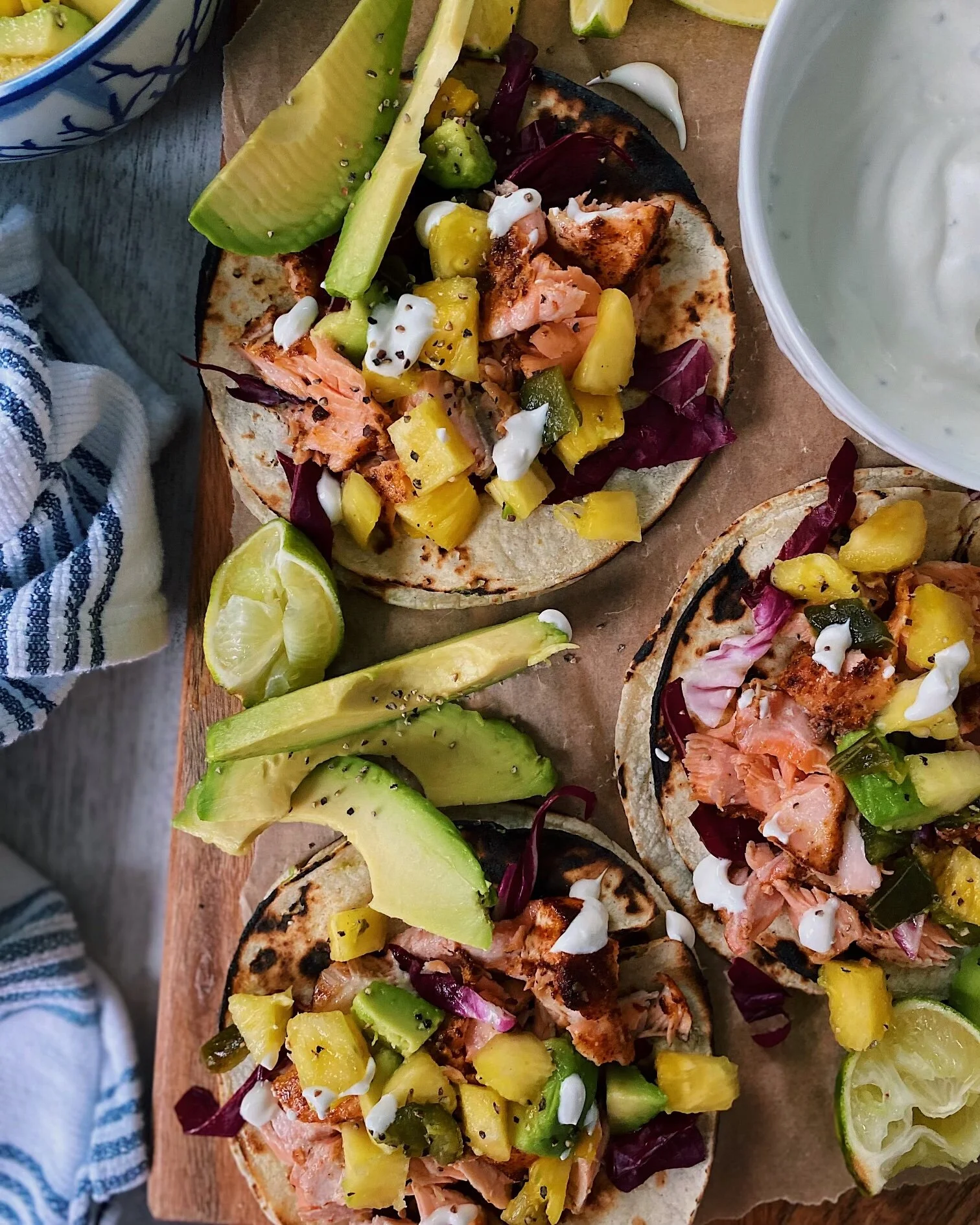 Chipotle Salmon Tacos with Pineapple Avocado Salsa