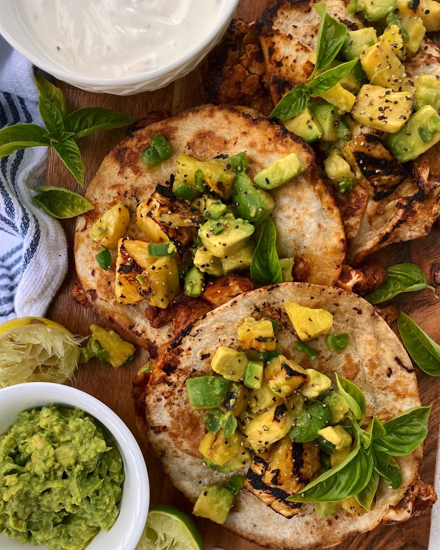 Chipotle Cauliflower Quesadillas with Grilled Pineapple Salsa