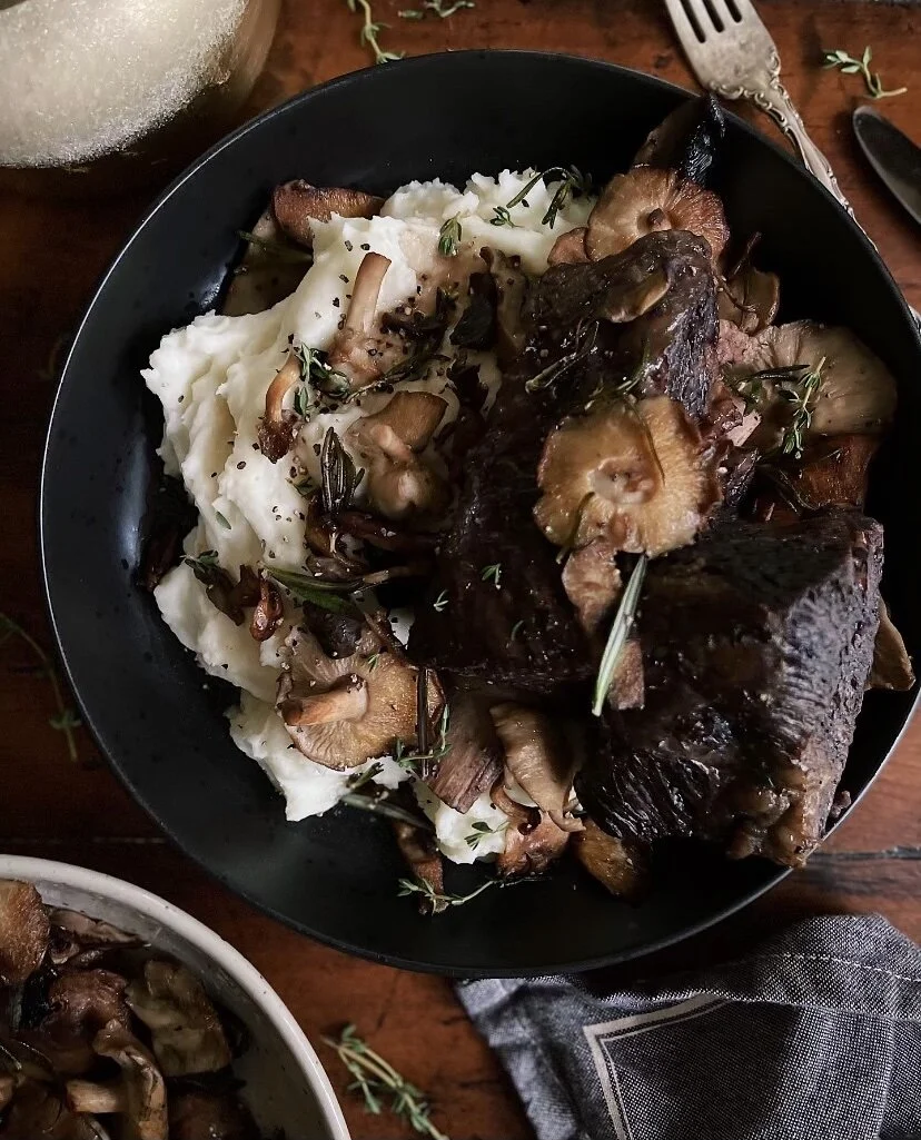 Red Wine Braised Short Ribs with Herby Mushrooms