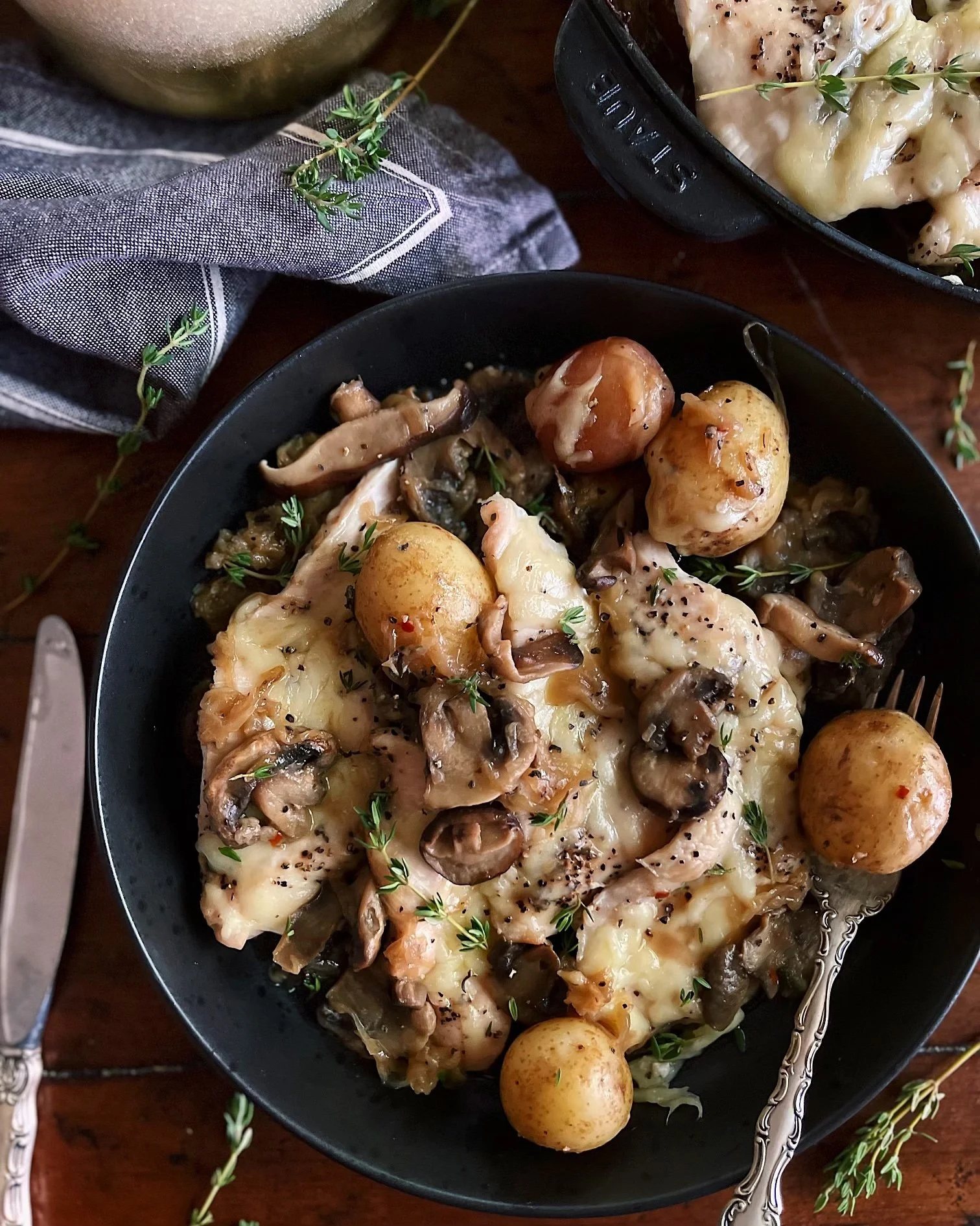 French Onion Chicken with Herby Mushrooms &amp; Potatoes
