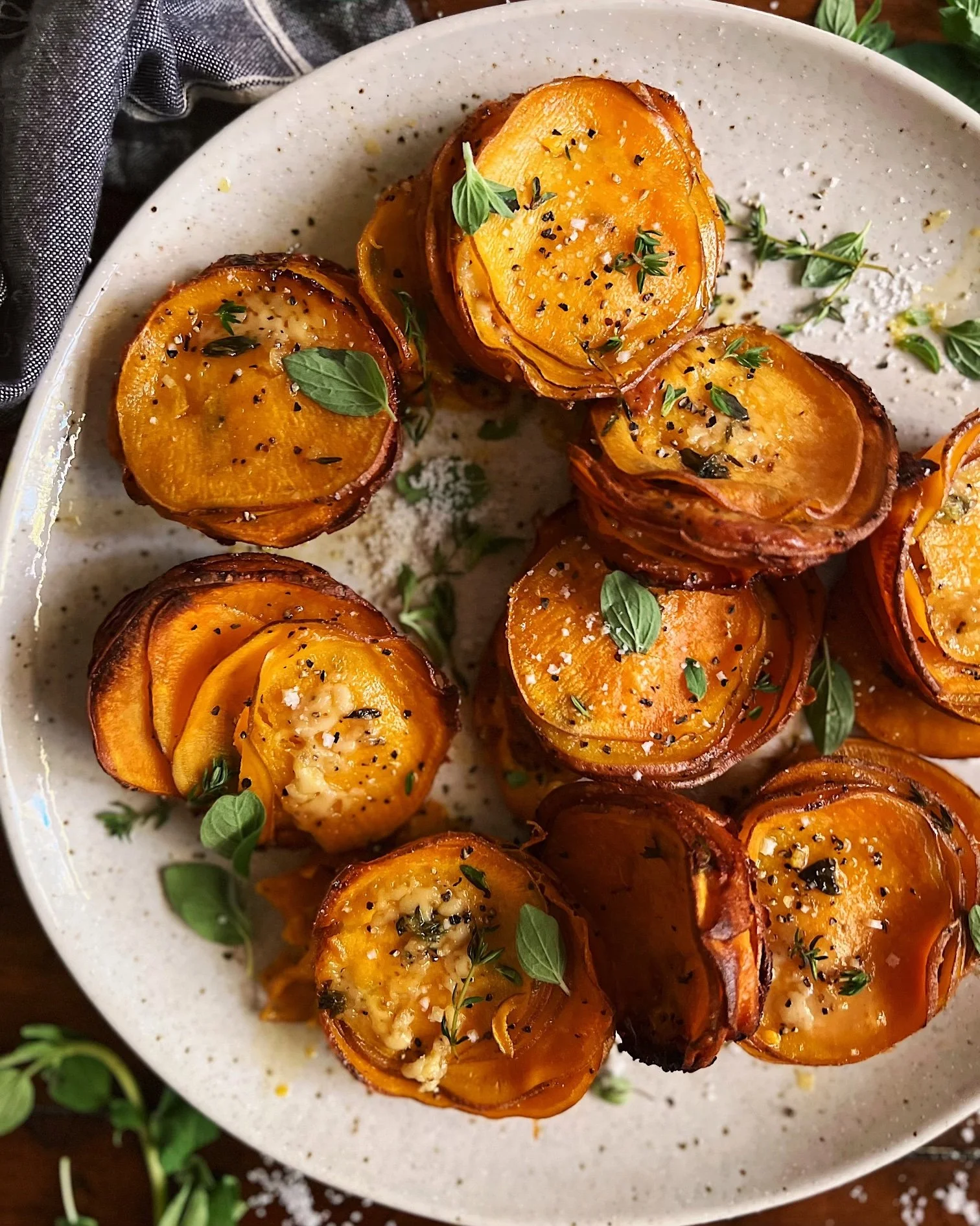 Crispy Herby Parmesan Sweet Potato Stacks