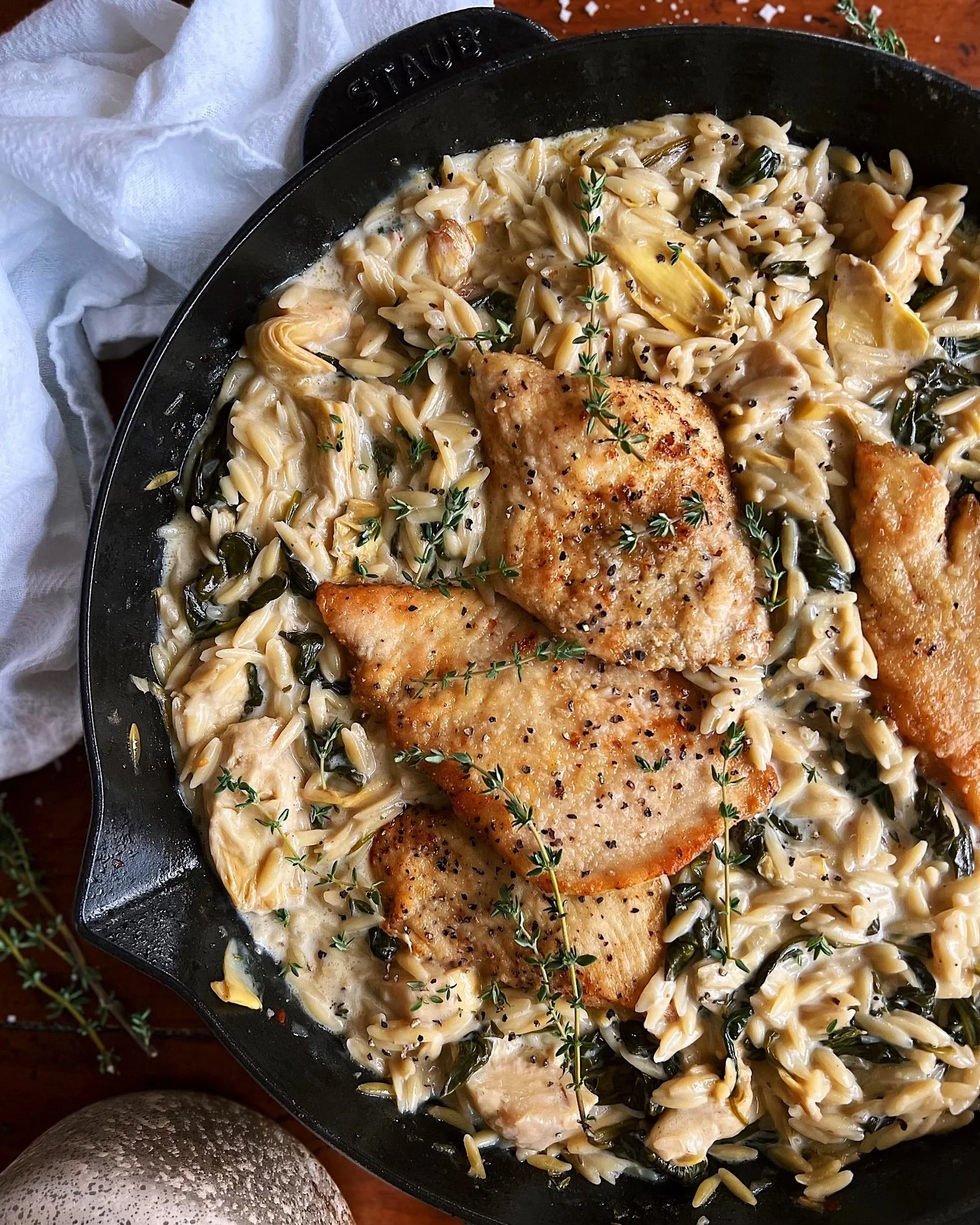 Creamy Spinach Artichoke Chicken &amp; Orzo