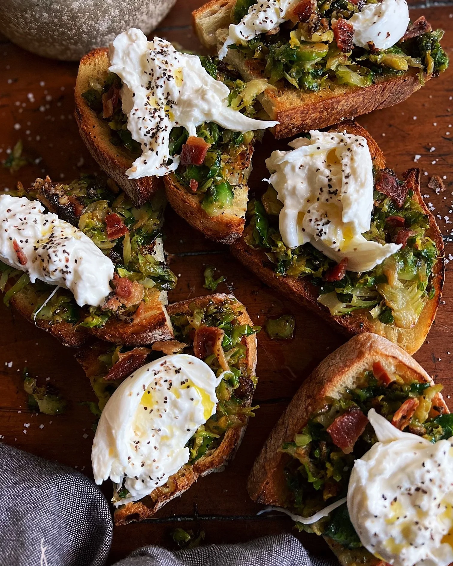 Brussels Sprout &amp; Burrata Toasts