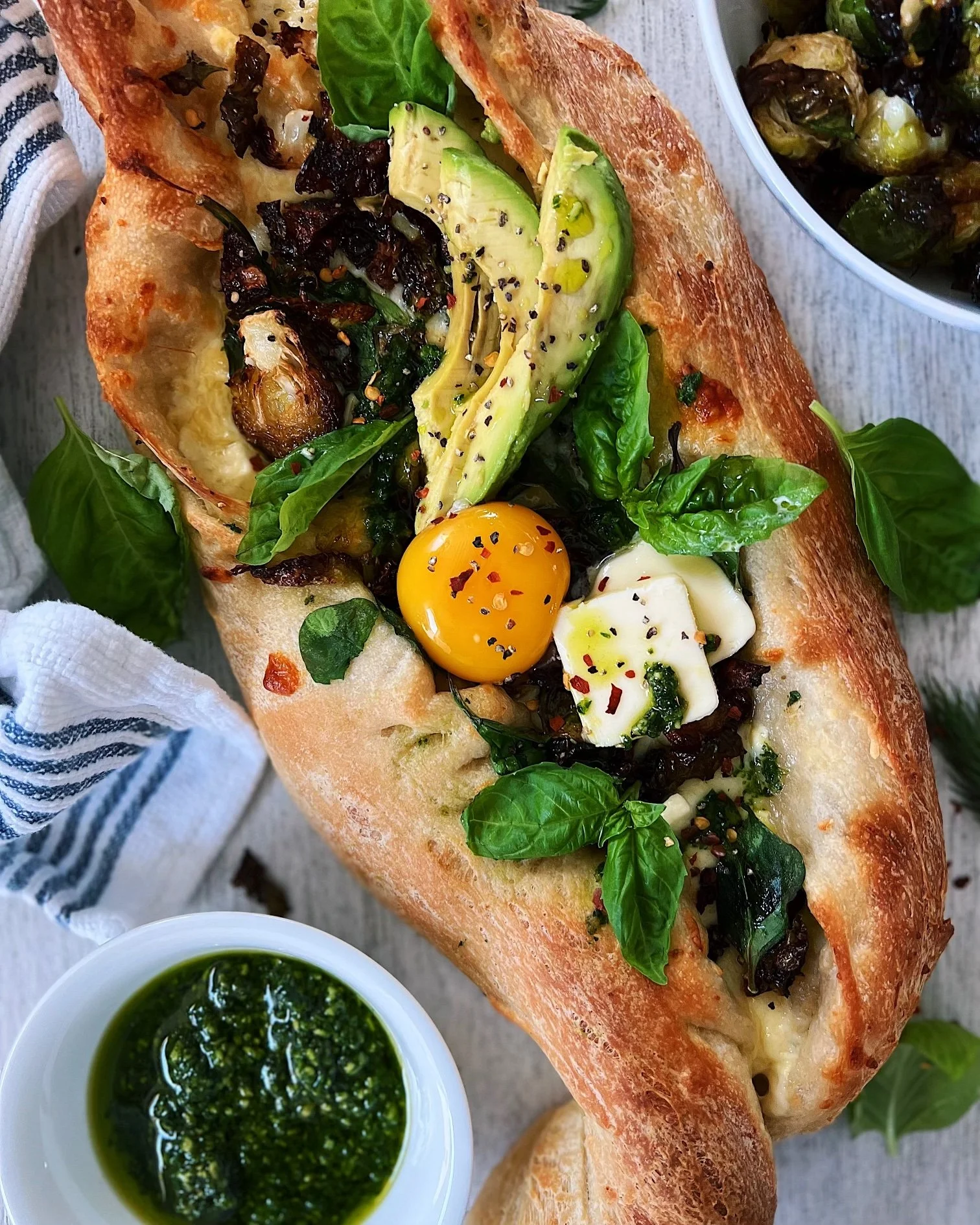 Brussels Sprout Avocado Pesto Khachapuri
