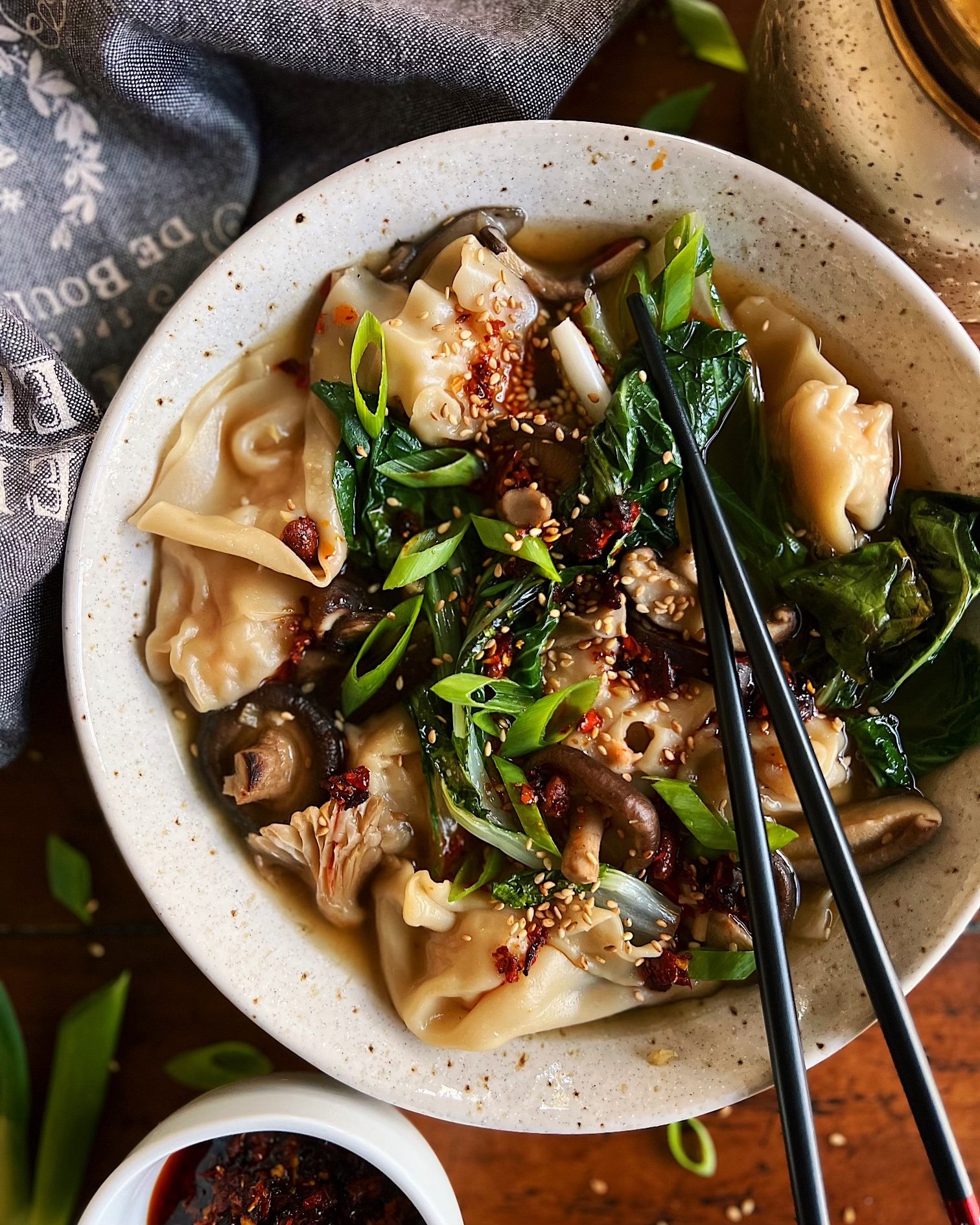 Spicy Wonton Soup with Shrimp Dumplings