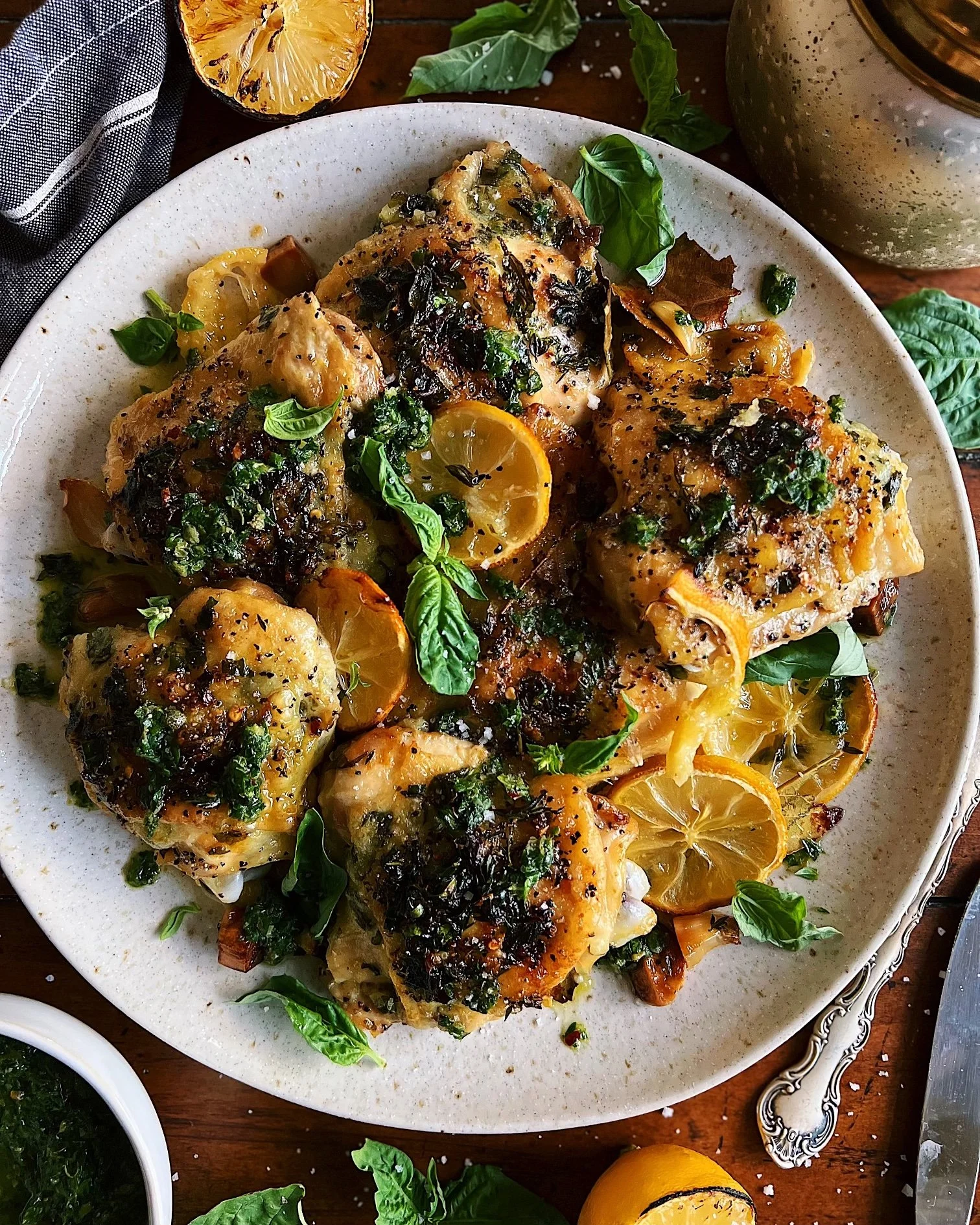 Herb Roasted Chicken with Charred Lemon Chimichurri