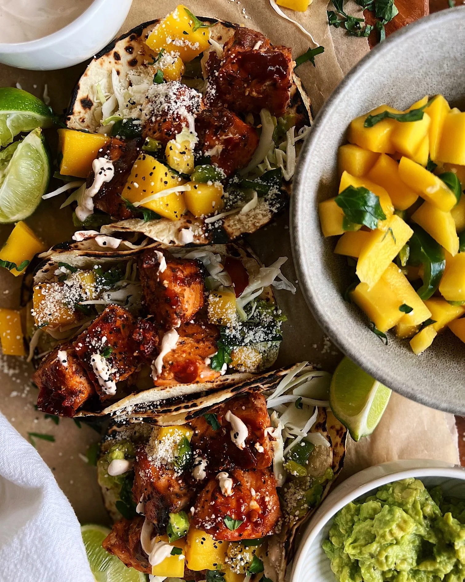 Chipotle Salmon Tacos with Spicy Mango Salsa