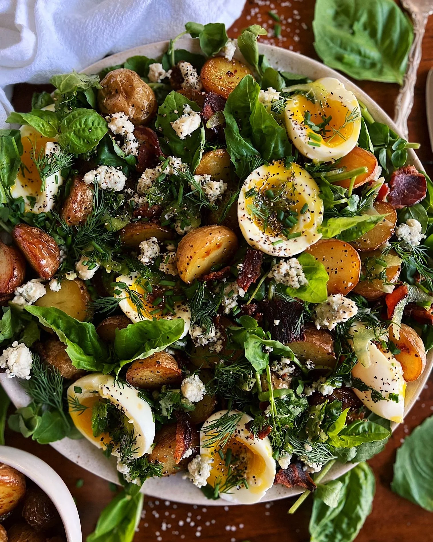Crispy Herby Potato, Egg, &amp; Bacon Salad