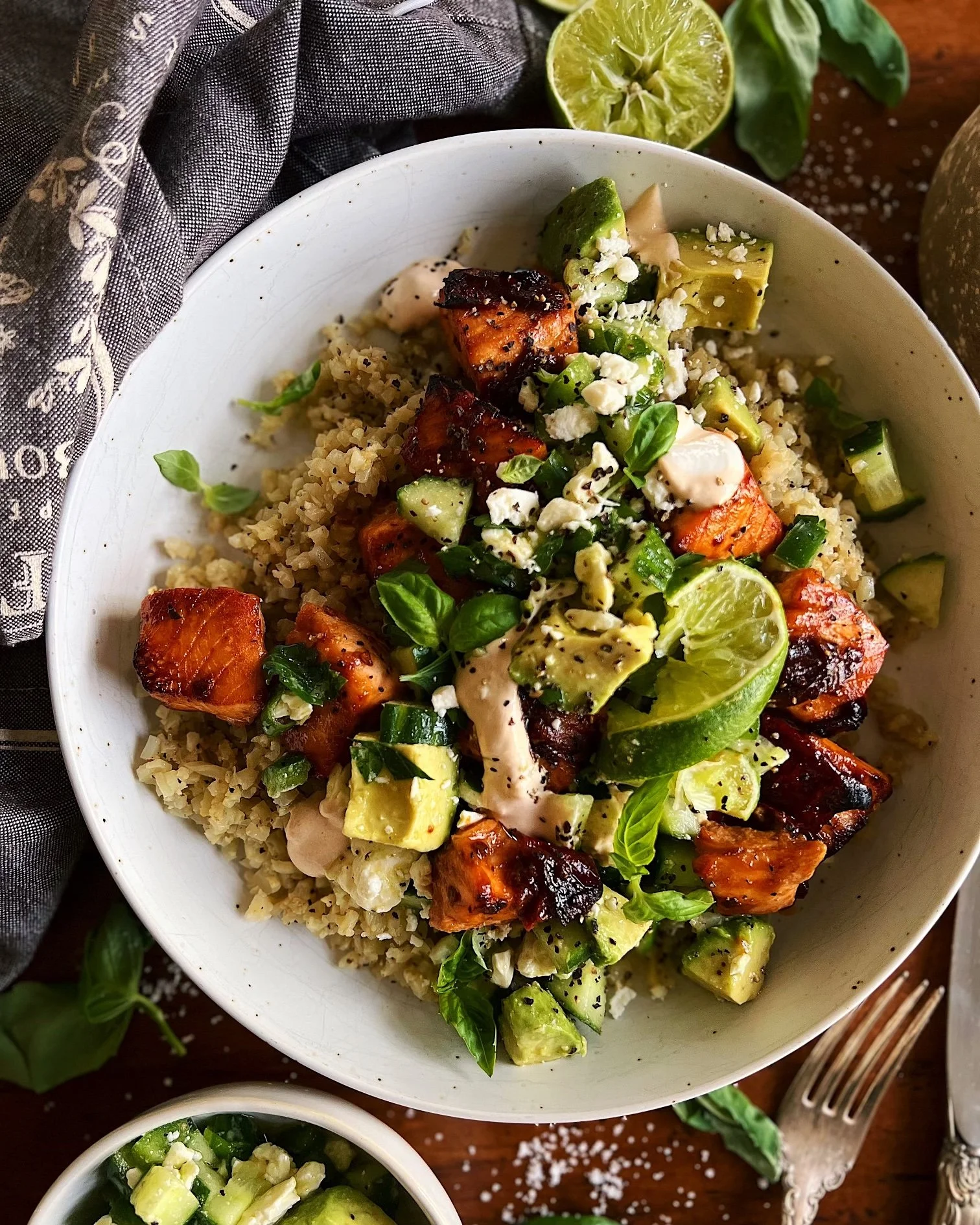 Honey Chipotle Salmon &amp; Cauliflower Rice Bowl