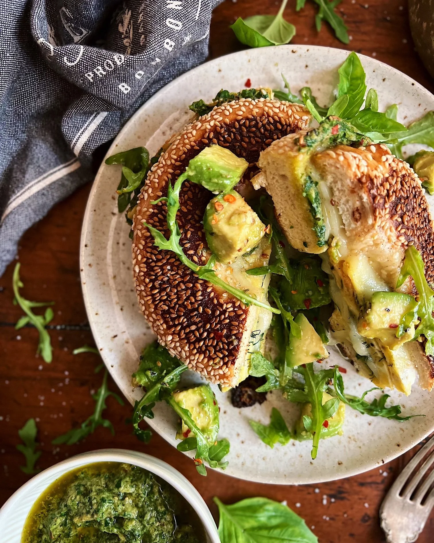 Cheesy Egg &amp; Avocado Chimichurri Bagel