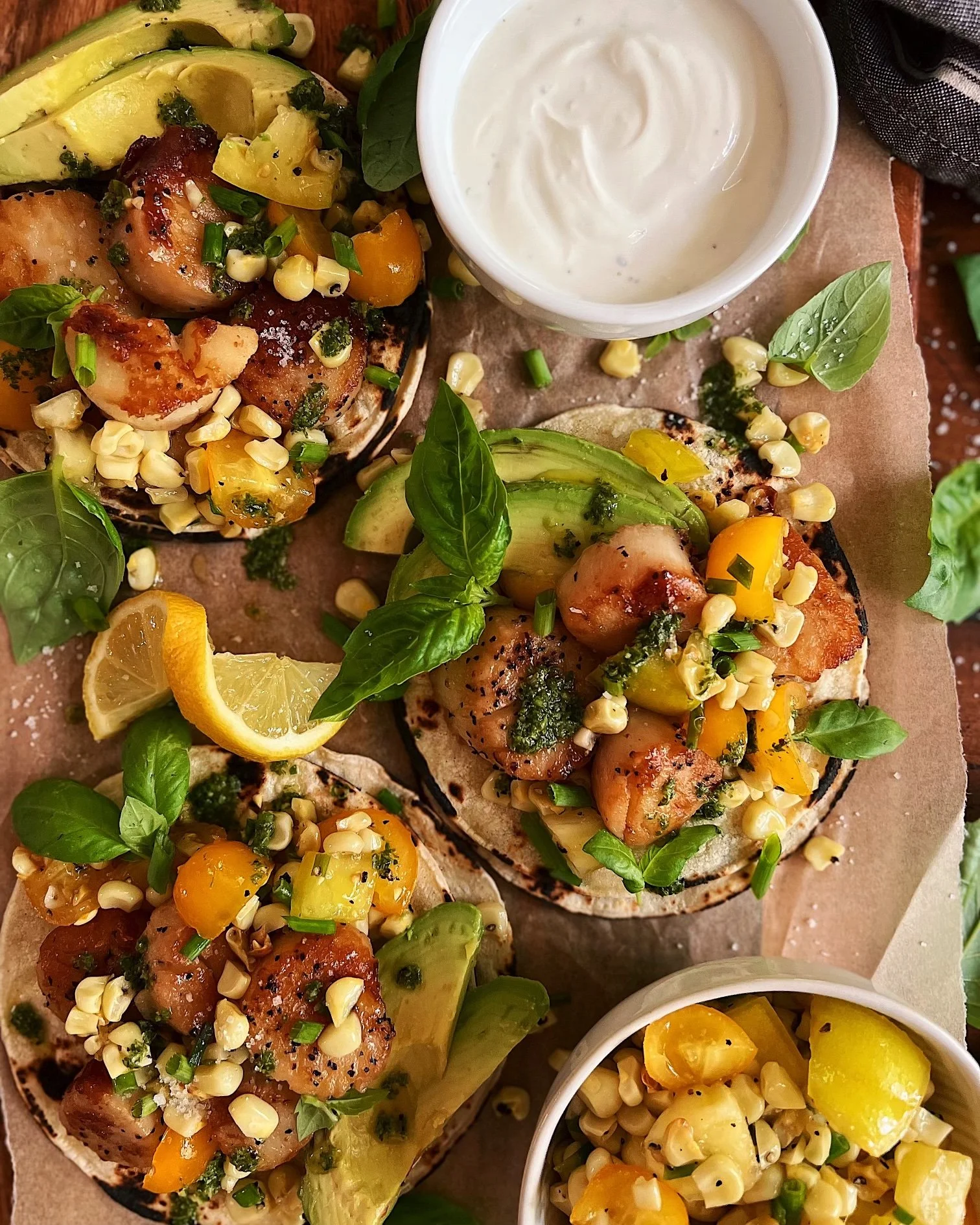 Scallop Tacos with Tangy Corn Salsa