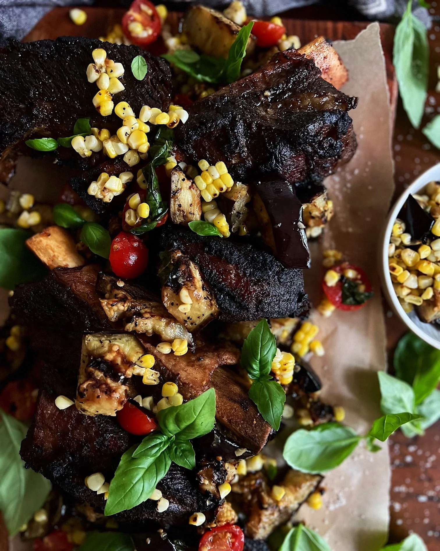 BBQ Short Ribs with Grilled Eggplant Salad