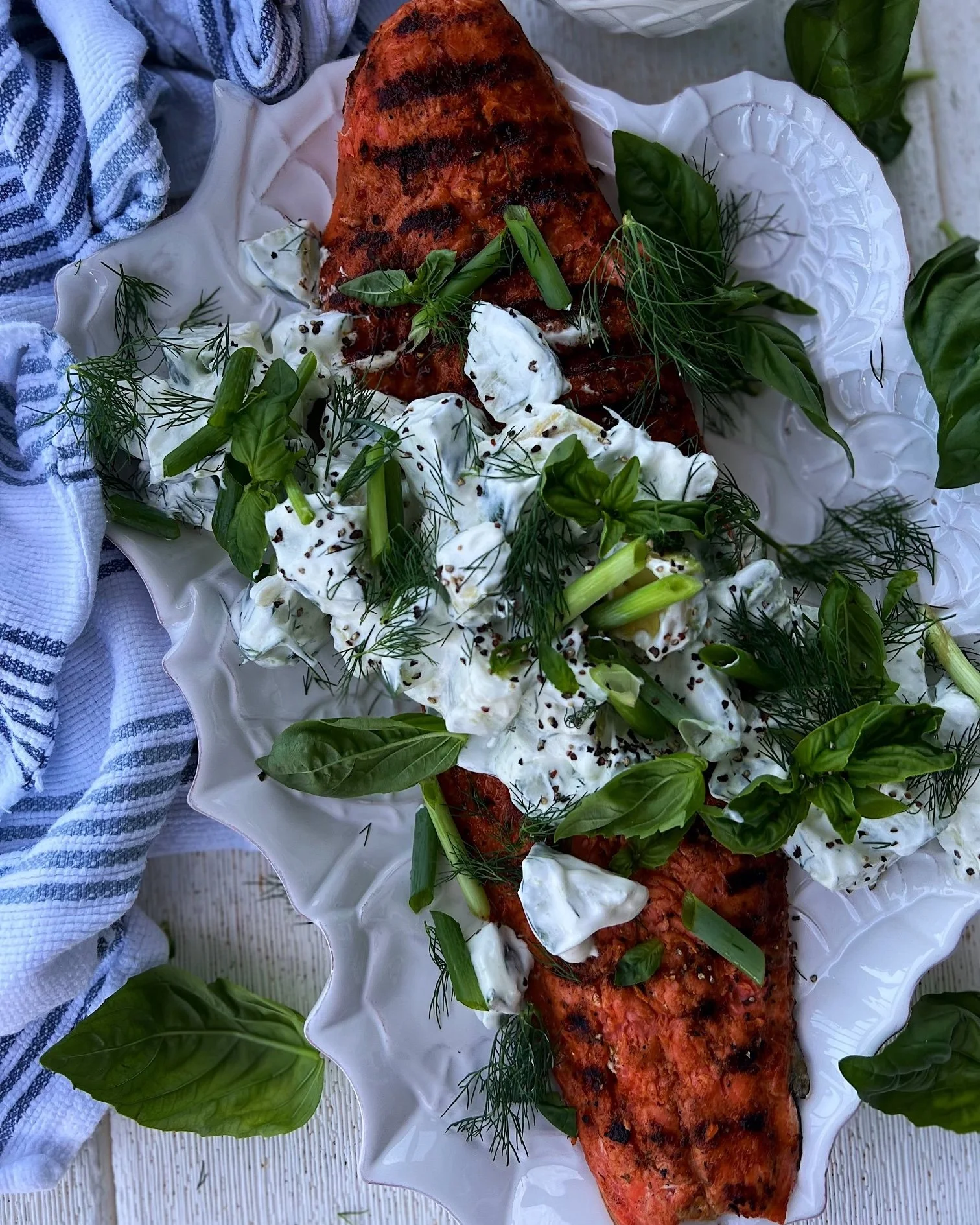 Potlatch Salmon with Creamy Cucumber Dill Salad