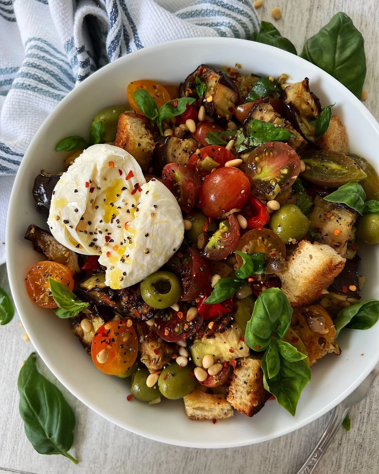 Grilled Eggplant Panzanella Salad