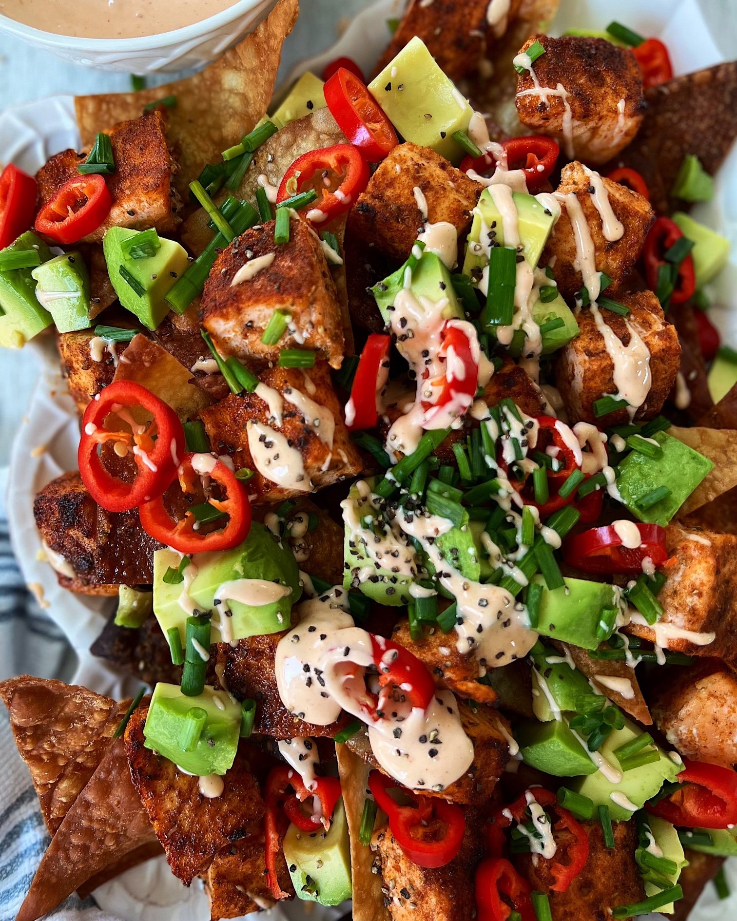 Firecracker Salmon Wonton Nachos