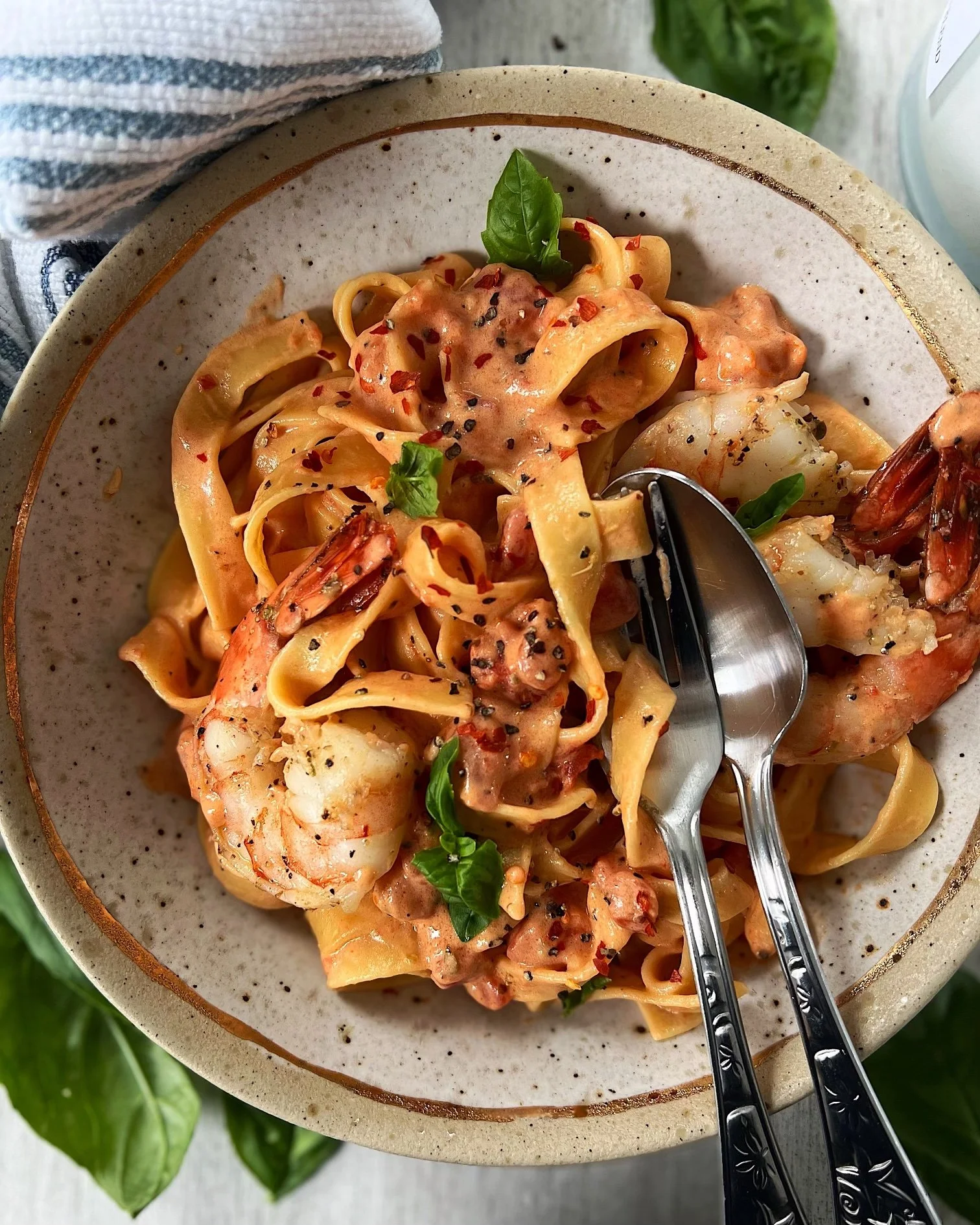 Creamy Tomato &amp; Shrimp Pasta
