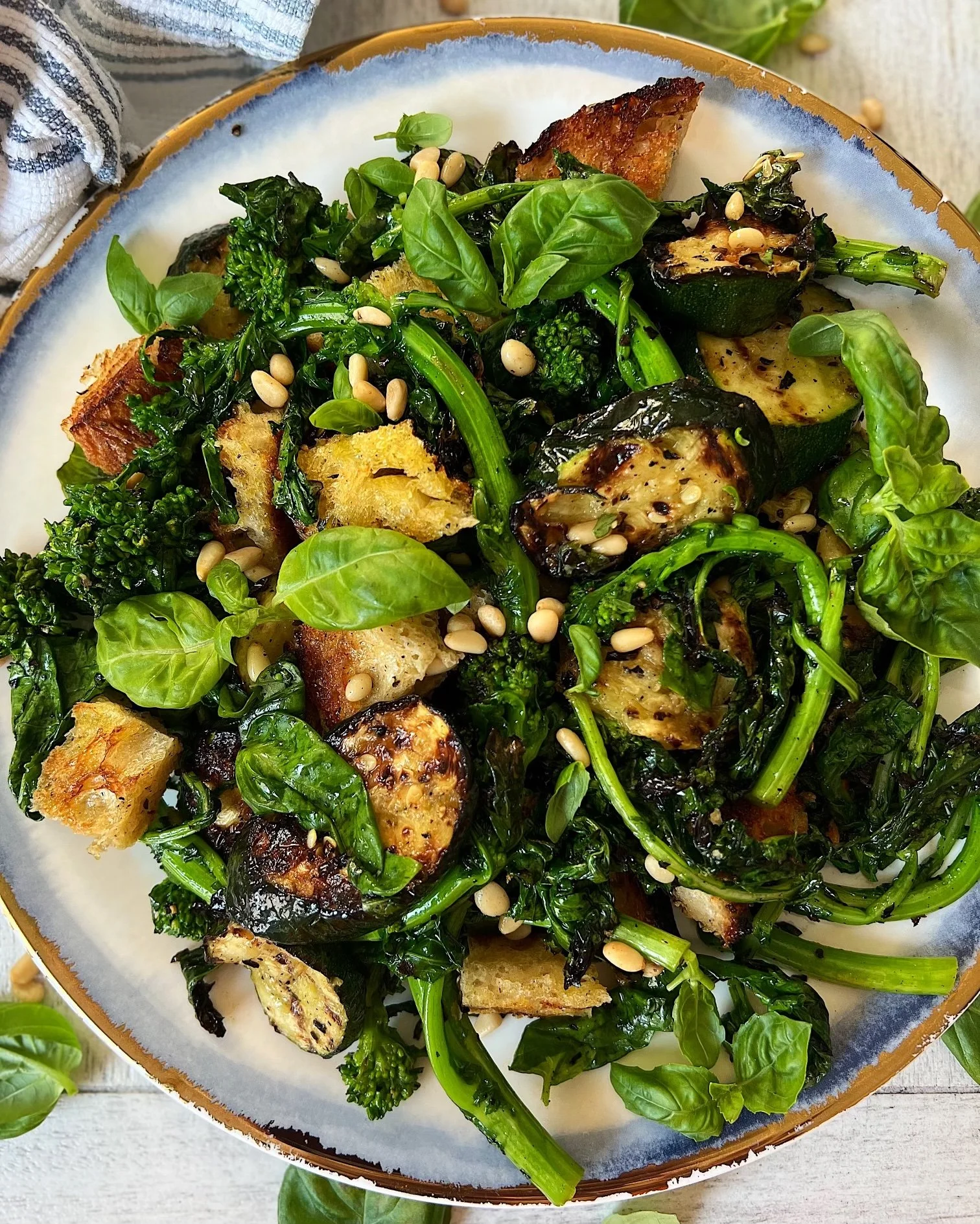Grilled Broccoli Rabe &amp; Zucchini Panzanella Salad