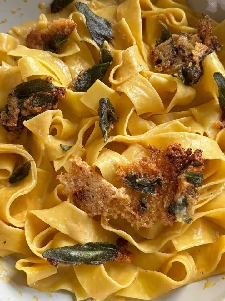 Brown Butter Pumpkin Fettuccine Alfredo with Crispy Sage