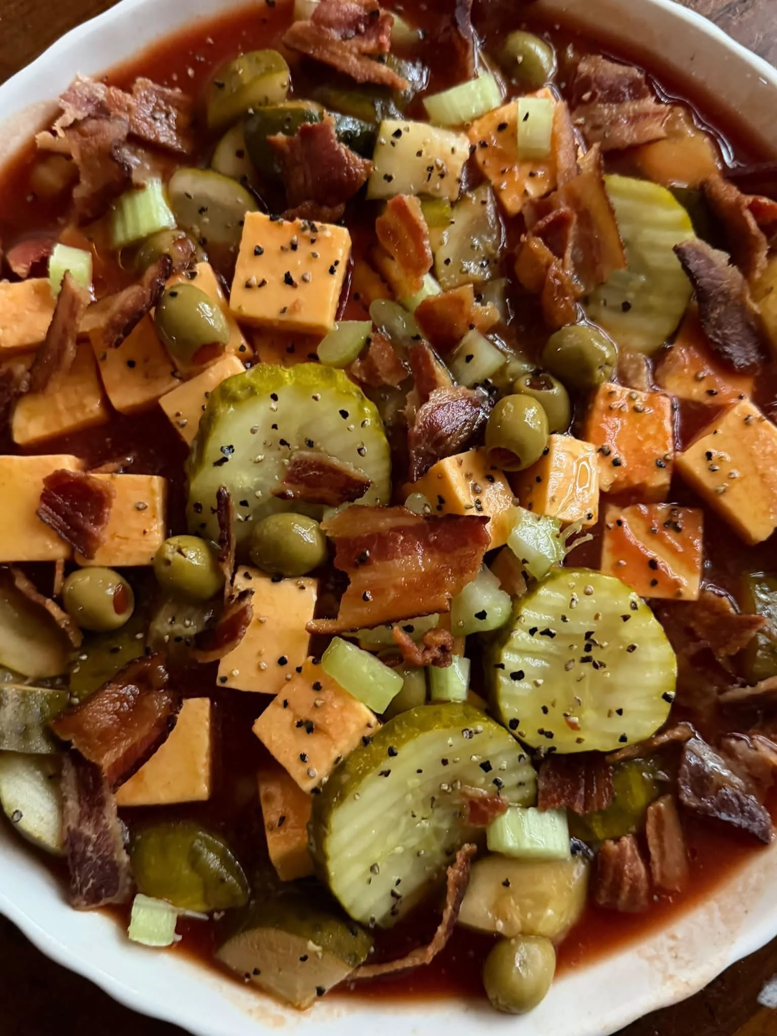 Bloody Mary Marinated Pickles &amp; Cheese
